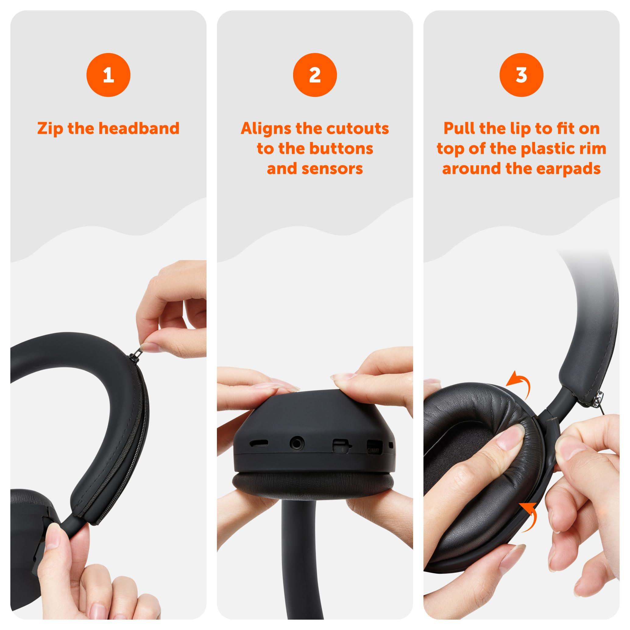 WC ShellZ XM5 - Protective Headphone Exterior Shell & Headband Covers for Sony WH1000XM5 Made by Wicked Cushions | Made with Premium Silicone | Black - Image 4