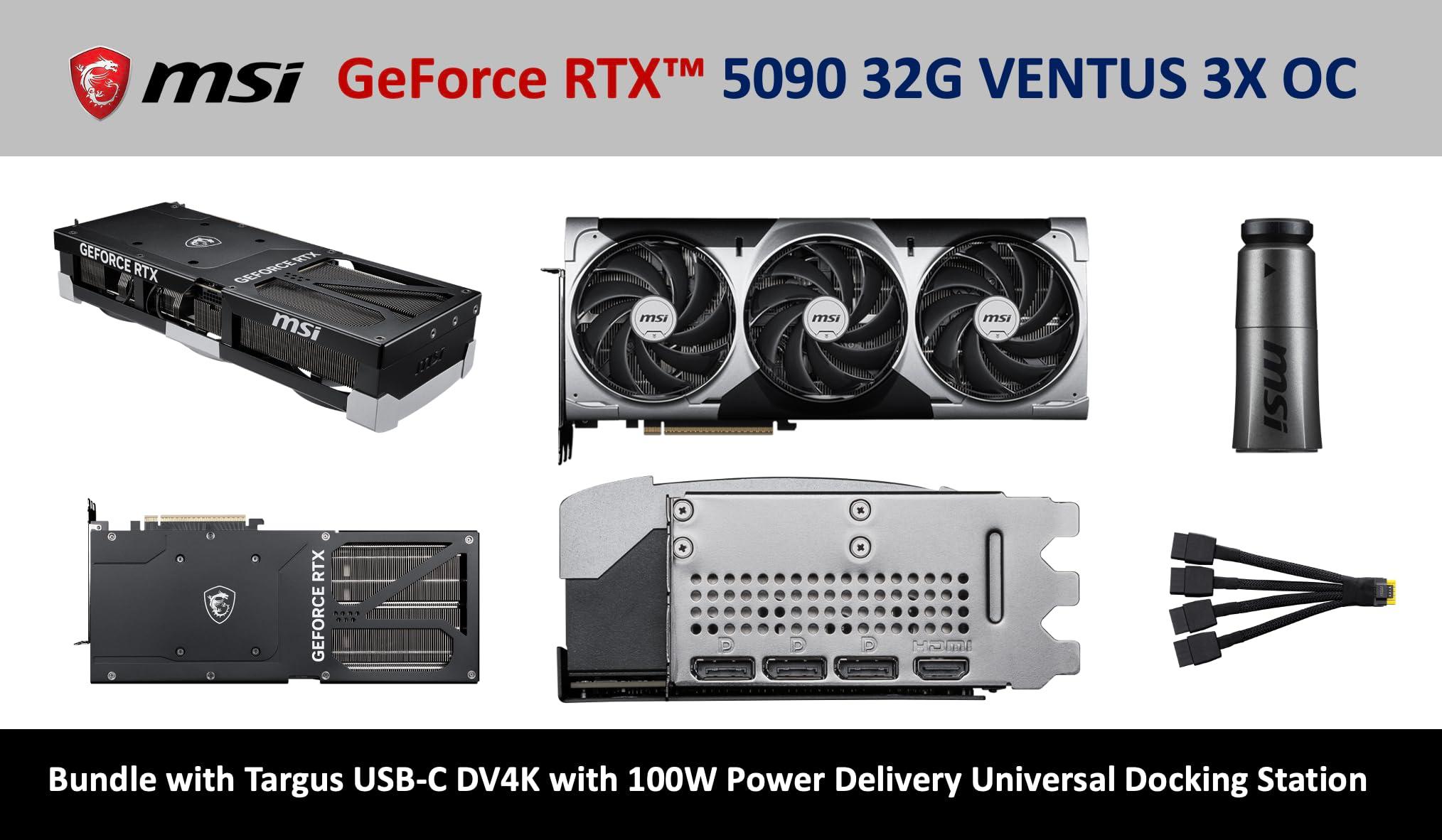 MSI Ventus 3X FeForce RTX 5090 OC Edition 32 GB GDDR7, PCI Express Gen 5, Core Clocks Extreme: 2452 MHz, CUDA CORES 21760 Units, Memory Speed 28 Gbps, Bundle with Targus Universal Docking Station - Image 2
