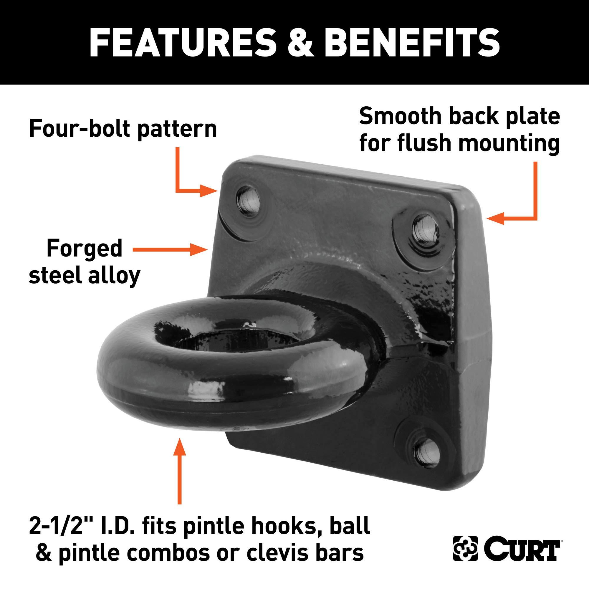 CURT 48550 Black Steel Pintle Hitch Lunette Ring 2-1/2-Inch ID, 35,000 lbs, 4-1/2-Inch Bolt Pattern - Image 3