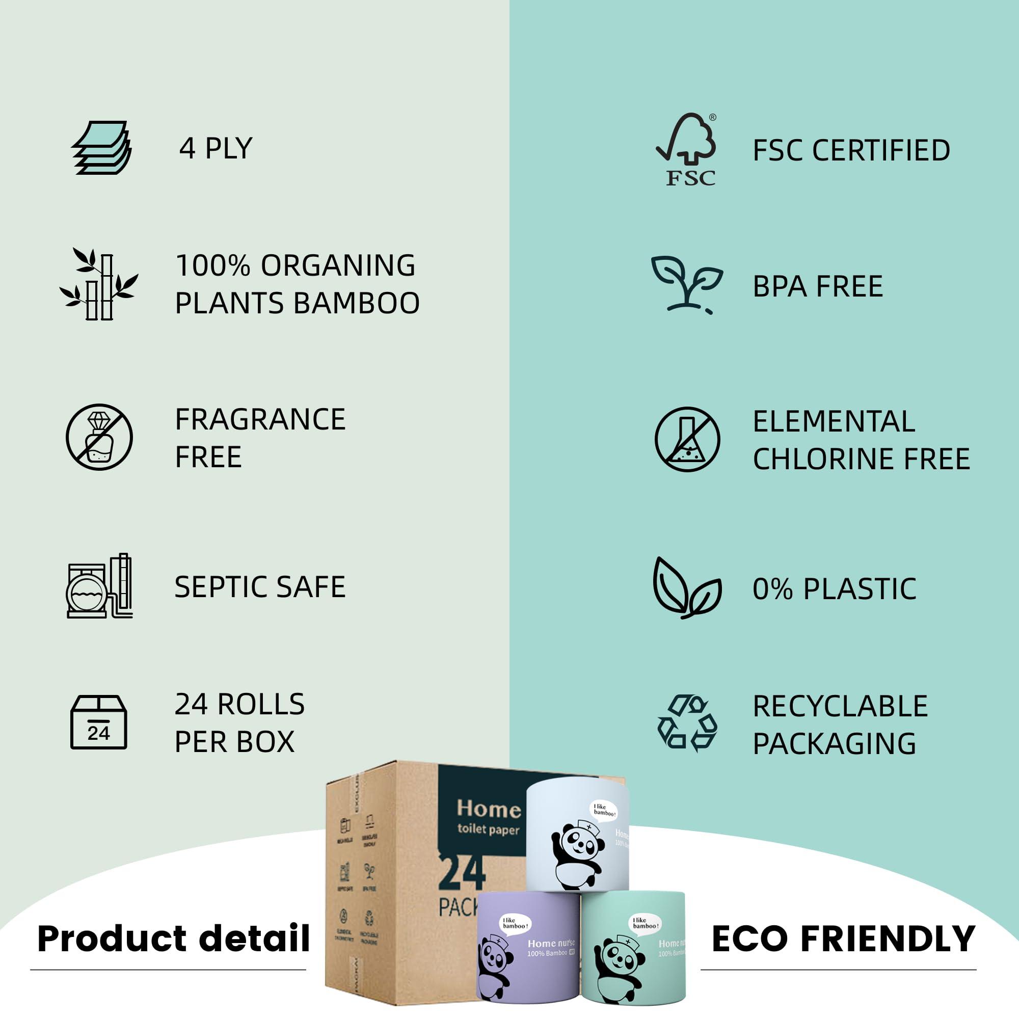 Home Nurse Bamboo Toilet Paper Unbleached, 4-Ply, 24 Rolls, Fragrance Free, Septic Safe, Zero Plastic - Image 6