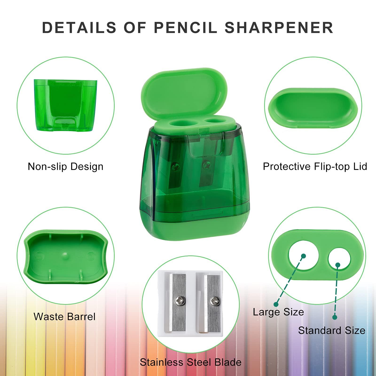 Sonuimy Pencil Sharpeners, 4 Pcs Pencil Sharpeners Manual,Dual Holes Compact Colored Handheld Pencil Sharpener for Kids with Lid Adults Students School Class Home Office (Covered) - Image 4