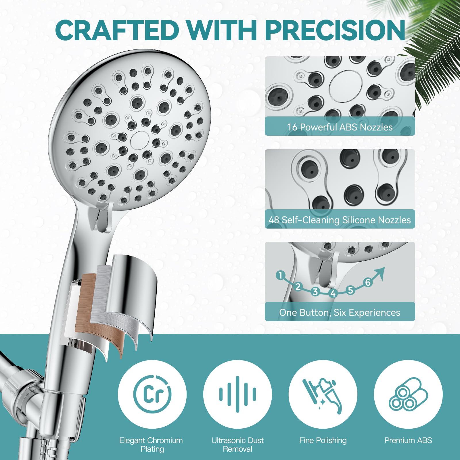High Pressure Shower Head with Handheld, JDO 6 Spray Settings Handheld Showerhead, 4.3" High Flow Rain Showerhead Set with 59" Stainless Steel Hose and Adjustable Bracket for Bathroom, Gym, Hotel - Image 5