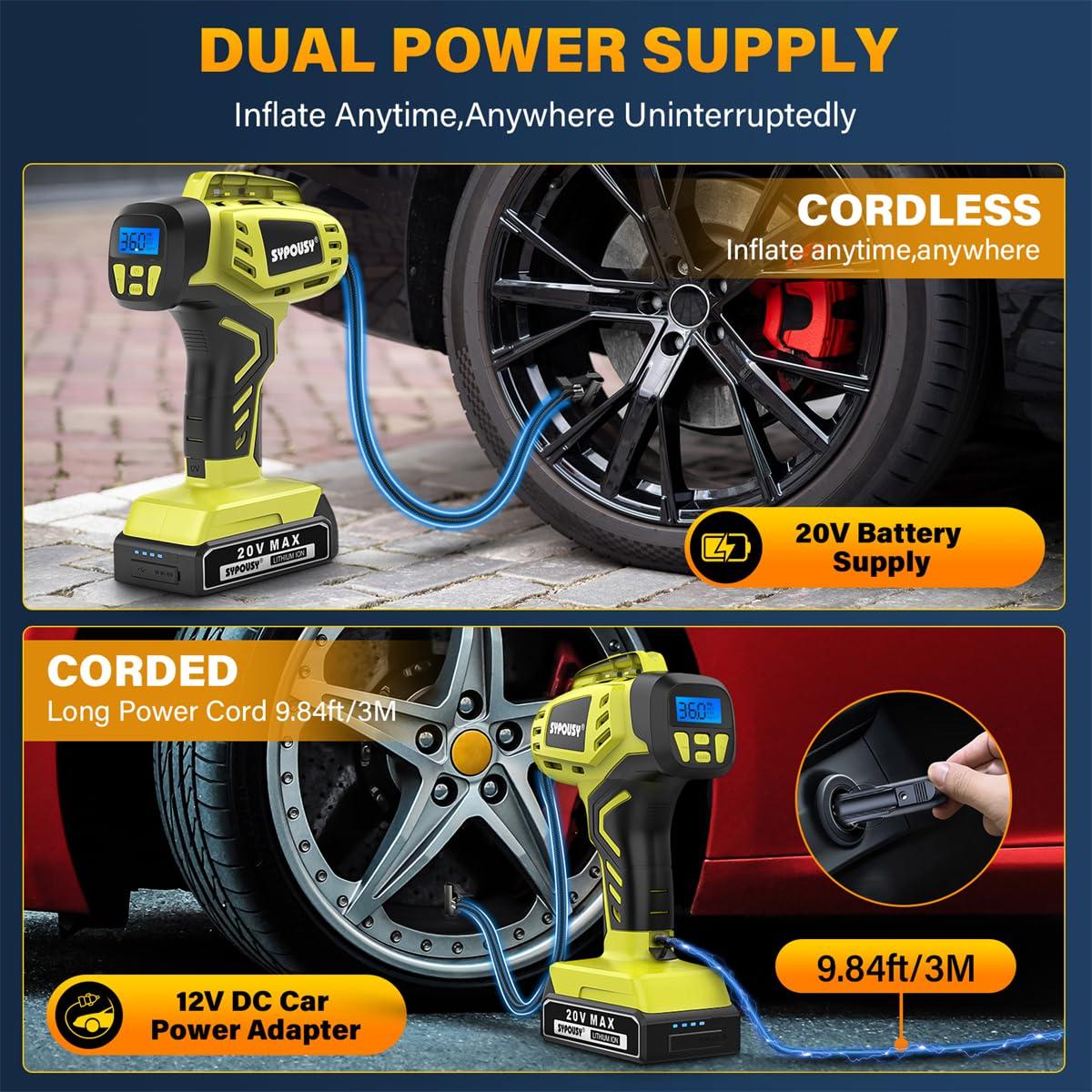 Tire Inflator Portable Air Compressor,Digital Cordless Tire Inflator,2X Faster Car Tire Pump with 20V Rechargeable Battery,Dual Power Supply Modes,Air Pump for Car Tires,E-Bike etc. - Image 3