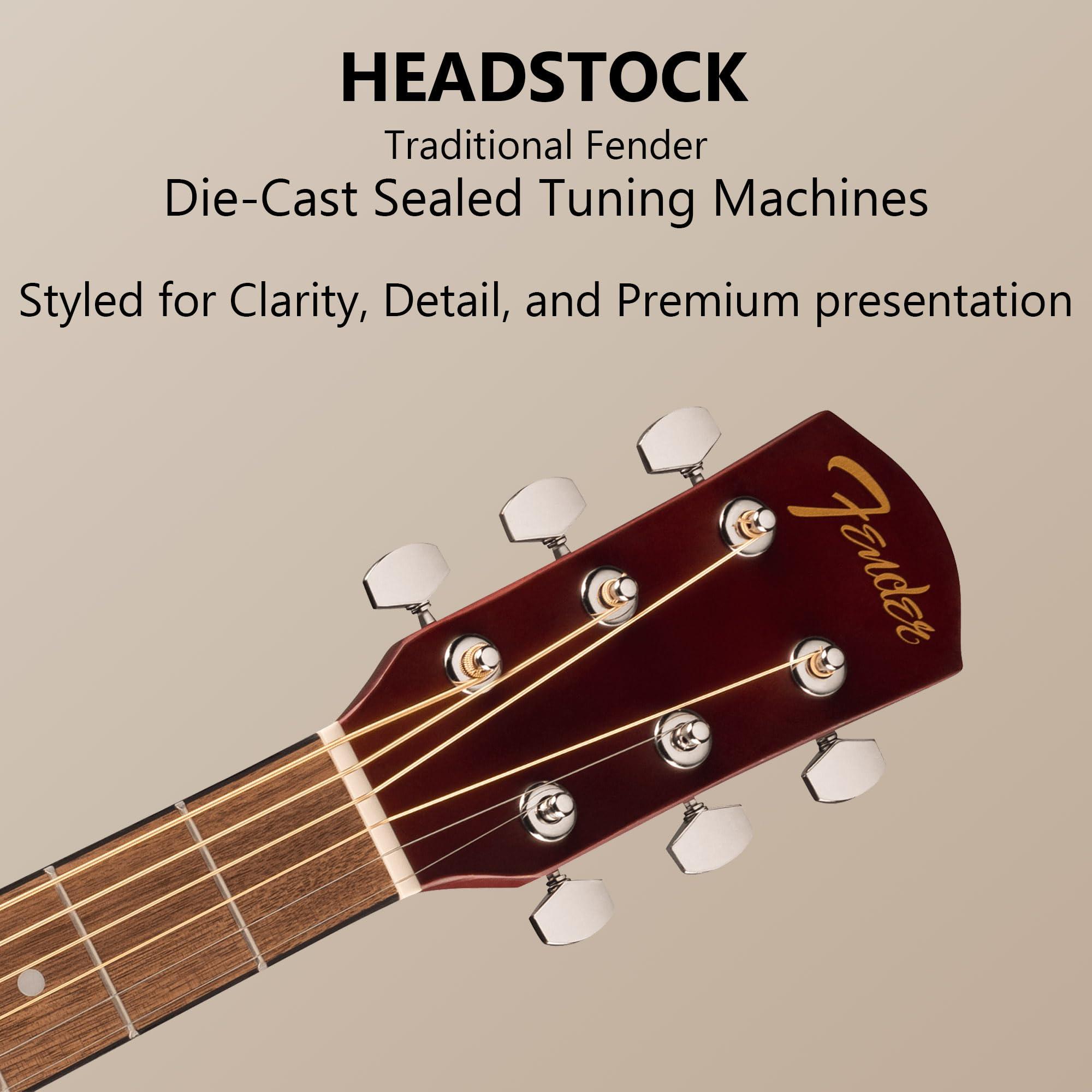 Fender Dreadnought Acoustic-Electric Guitar - Natural Bundle with Gig Bag, Strap, Strings, Picks, and Austin Bazaar Instructional Video - Image 8