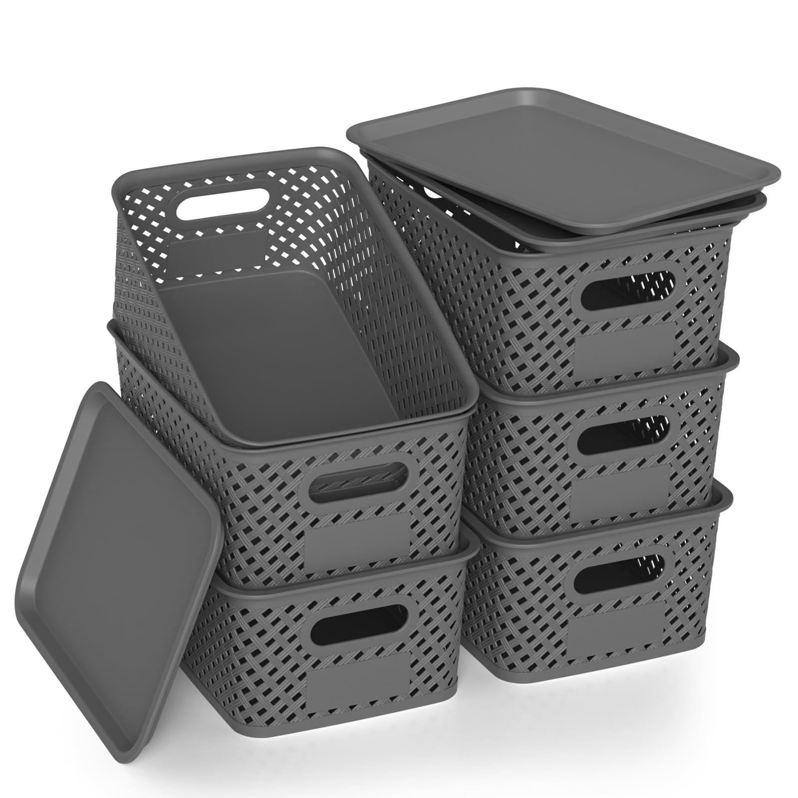 ZFTMRR Plastic Storage Bins with Lids, Stackable Small Box Basket for Organizing and Containers for Shelves Drawers Desktop Closet Playroom Pantry Classroom Office Home, 6-pack 10.2x7.2x4.1 Inch, Gray