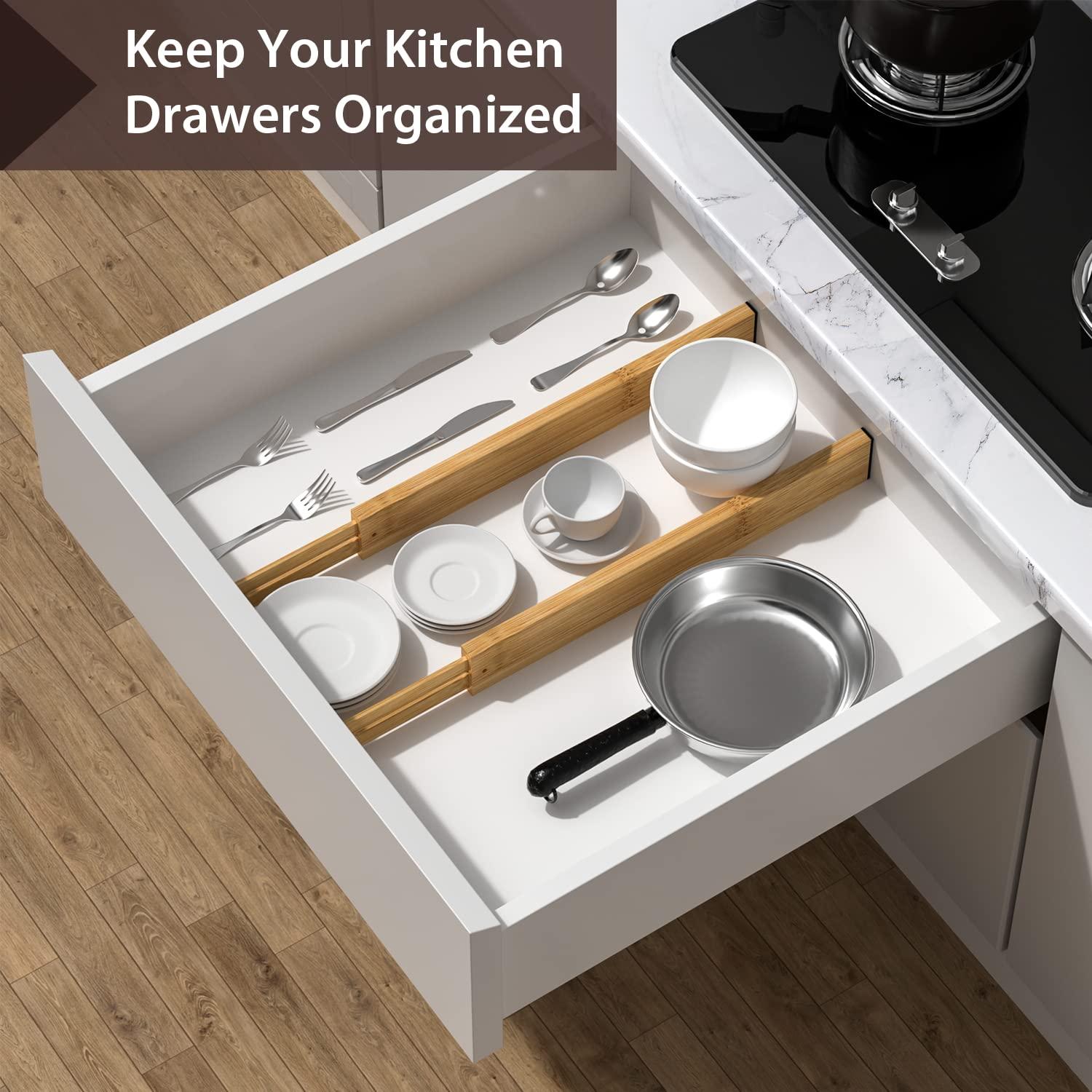 DUCOO 4 PCS Drawer Divider, 17"-22" Adjustable Bamboo Drawer Dividers Organizers, Expandable Separators for Kitchen, Clothes, Dressers, Home, Office - Image 4