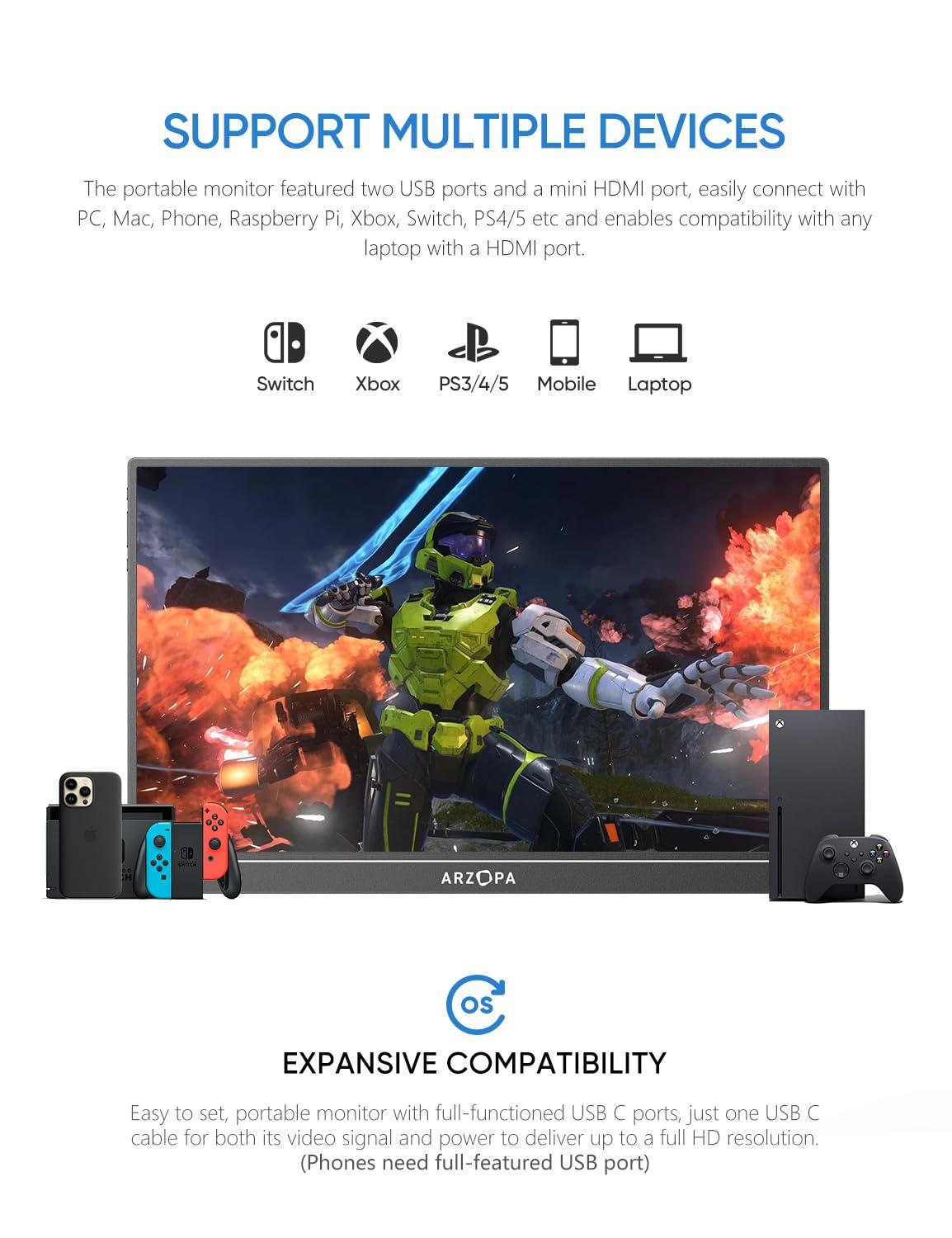 ARZOPA Z1RC 16" Portable Monitor IPS Display, External Second Screen, for Mac Laptop Phone PS4/5 Xbox Switch, 2.5K, 2560x1600, QHD, USB-C, HDMI, Built-in Stand, Eye Care, 123% sRGB - Image 7