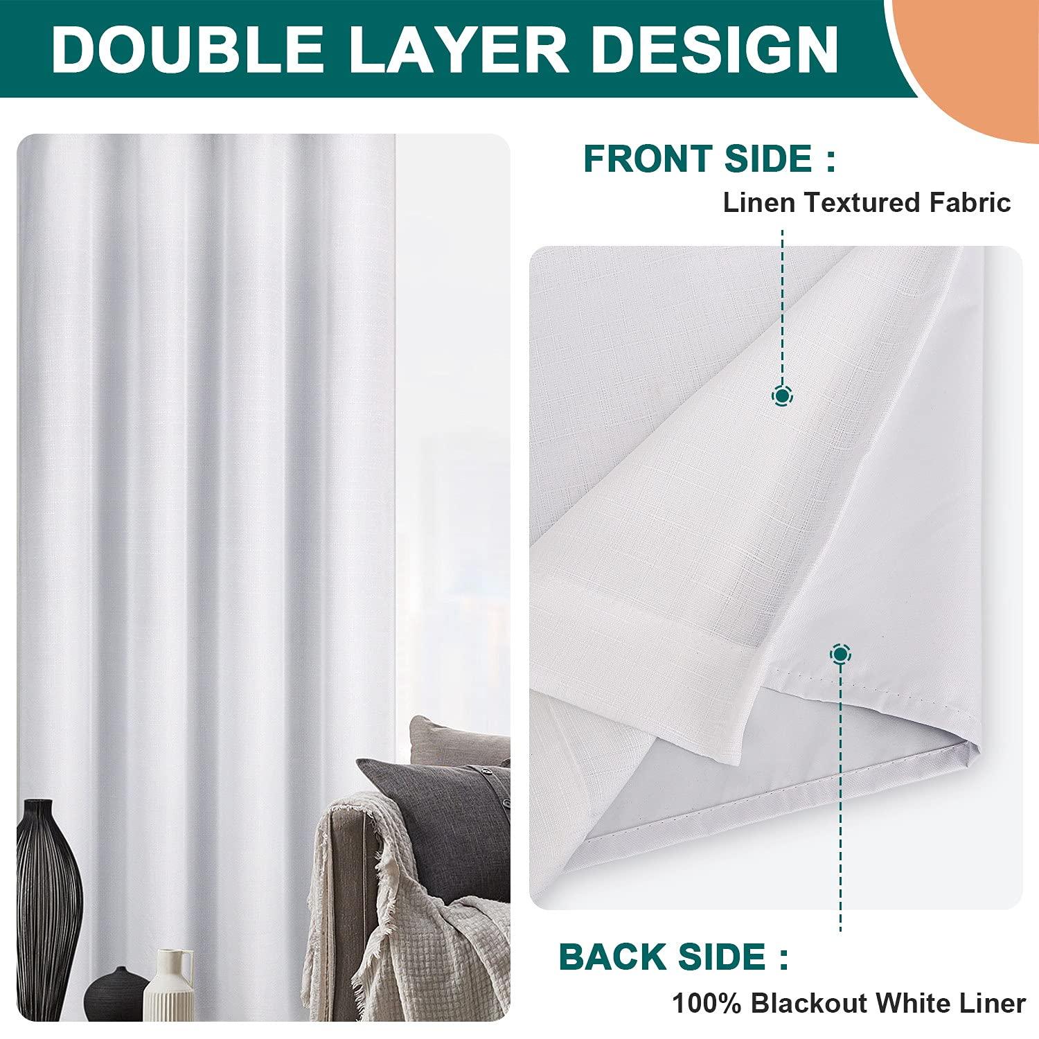 Diraysid 100% Blackout White Curtains Linen Curtains for Bedroom Grommet Thermal Insulated Room Darkening Drapes (2 Panels, W52 x L84 Inch) - Image 5