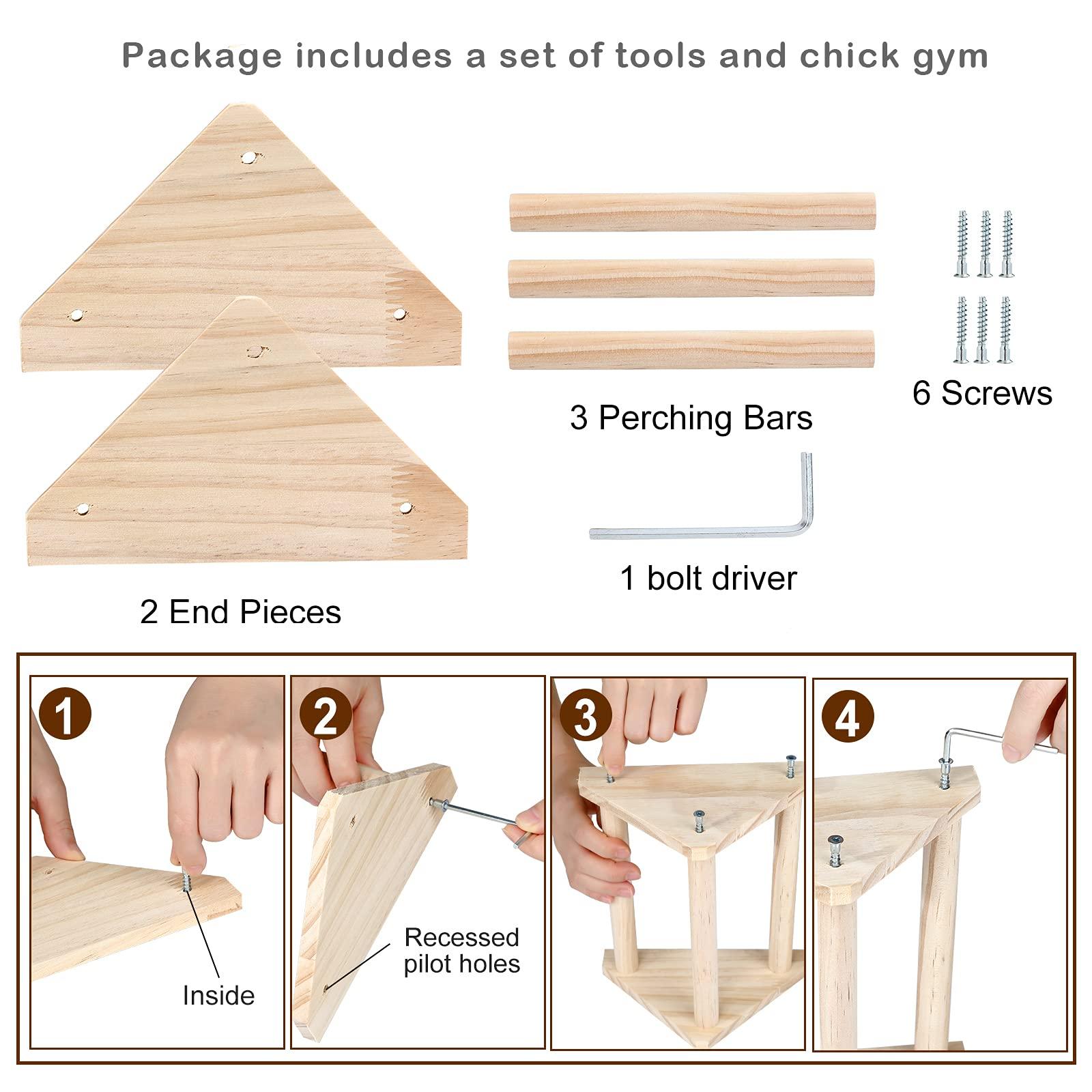 GINTUTO Chicken Perch Strong Pine Wooden Chick Jungle Gym Roosting Bar, Chick Perch Toys for Coop and Brooder for Large Bird Baby Chicks Parrot (Small) - Image 4