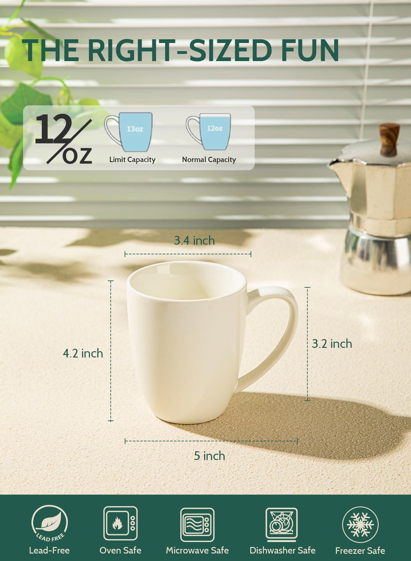 Sweese Porcelain Mugs - 12 Ounce for Coffee, Tea, Mocha and Mulled Drinks - Set of 6, White - Image 3