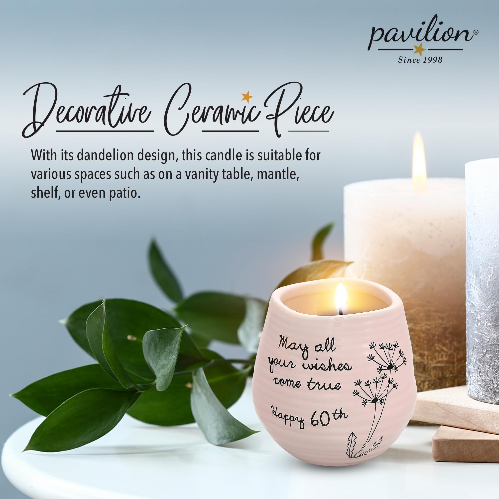 Pavilion - 8 Oz Candle Holder - Pink Ceramic Candle Jar with 100% Soy Wax Candle Serenity Scent "May all your wishes come true Happy 60th" Ideal Gift for Loved Ones - Printed Text, Love Theme & Oval - Image 6