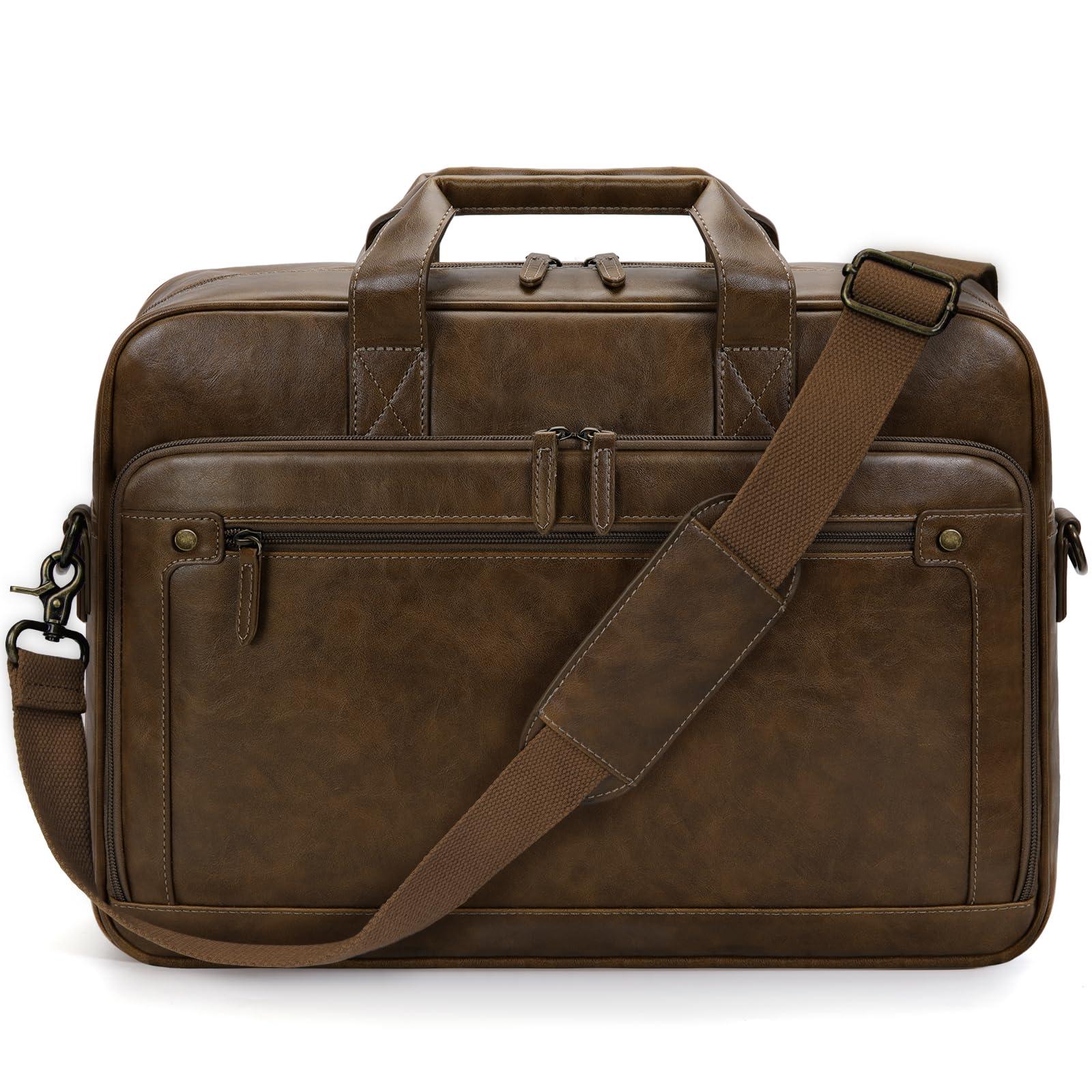 RAINSMORE Mens Laptop Bag 16 Inch Leather Briefcase Vintage Messenger Bag for Men Large Crossbody Shoulder Office Computer Bag Retro College Satchel Bag for Work, Business,Travel, Brown - Image 8