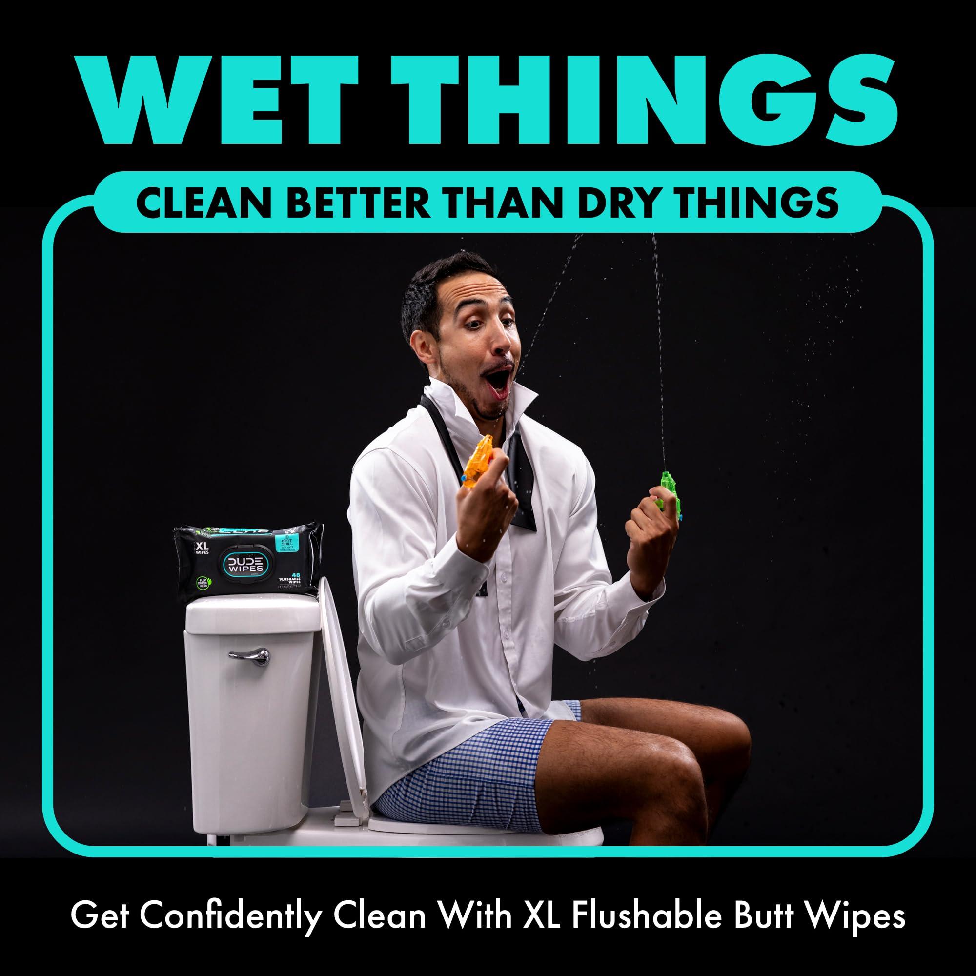 DUDE Wipes - Flushable Wipes - 6 Pack, 288 Wipes - Mint Chill Extra-Large Adult Wet Wipes - Vitamin-E, Aloe, Eucalyptus & Tea Tree Oils - Septic and Sewer Safe - Image 5