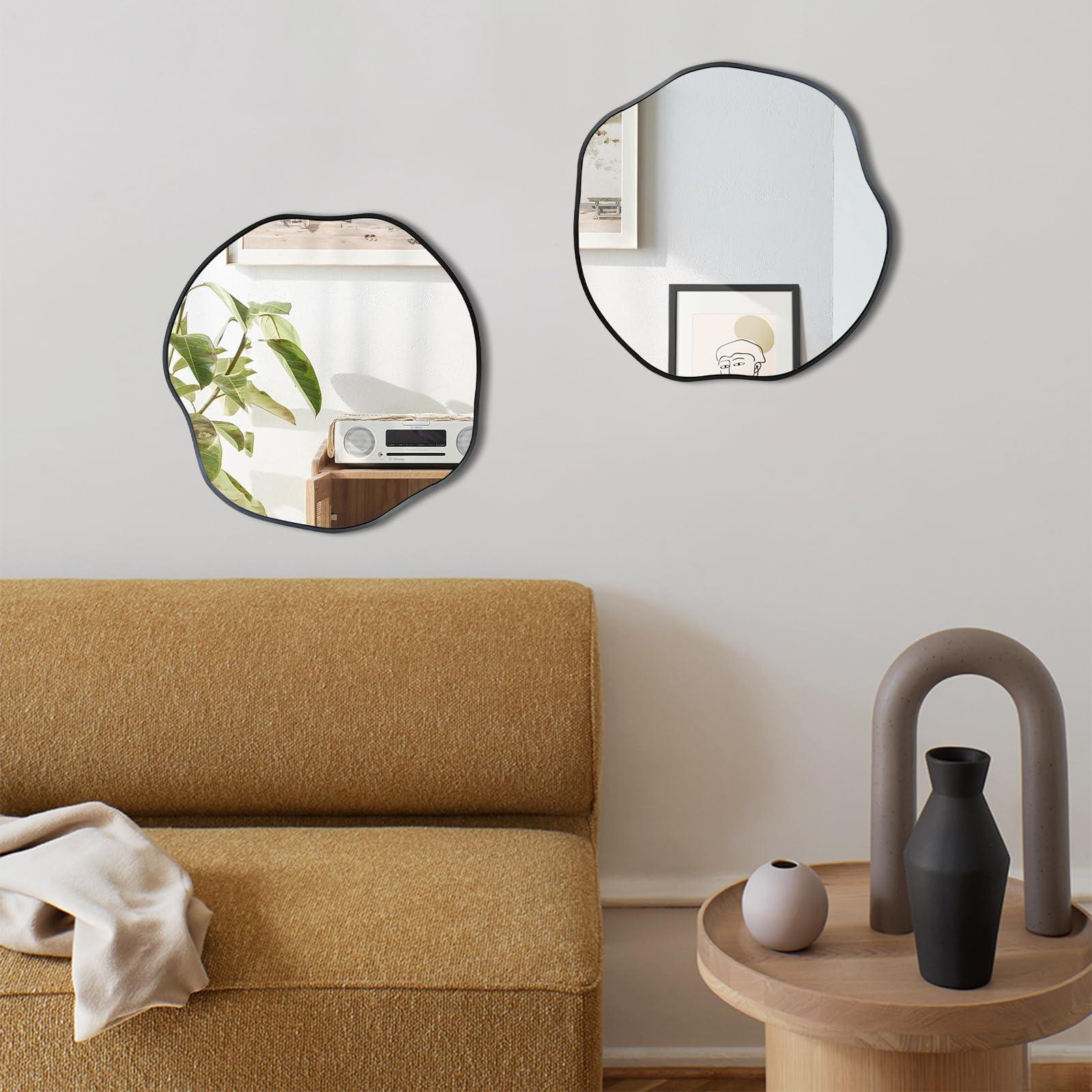 POZINO Irregular Shaped Mirror, 16" Asymmetrical Mirrors, Modern Scalloped Round Mirror, Decorative Waved Mirrors for Bathroom Living Room Bedroom Entryway Fireplace - Image 3