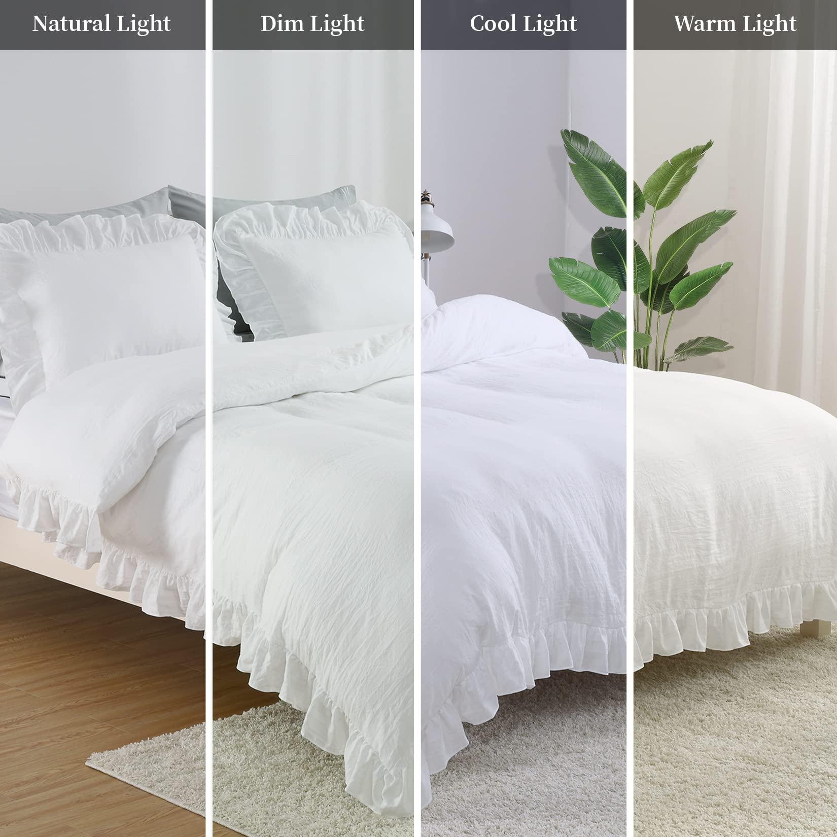 CAROMIO White Ruffle Duvet Cover Queen Size, 3PCS Soft Washed Microfiber Vintage French Country Duvet Cover Set for Queen Bed, White, 90x90 in - Image 7