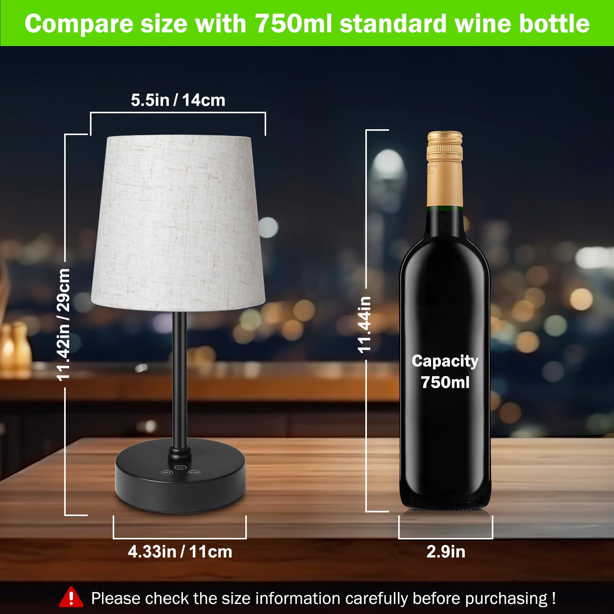 Ascher Small Cordless Table Lamp RGB 7 Color Changing, 3 Color Temperatures, Built-in Rechargeable Battery, Dimmable Portable Bedside Night Lamp, Flaxen Shade Ambient Light for Restaurant, Bedroom - Image 2