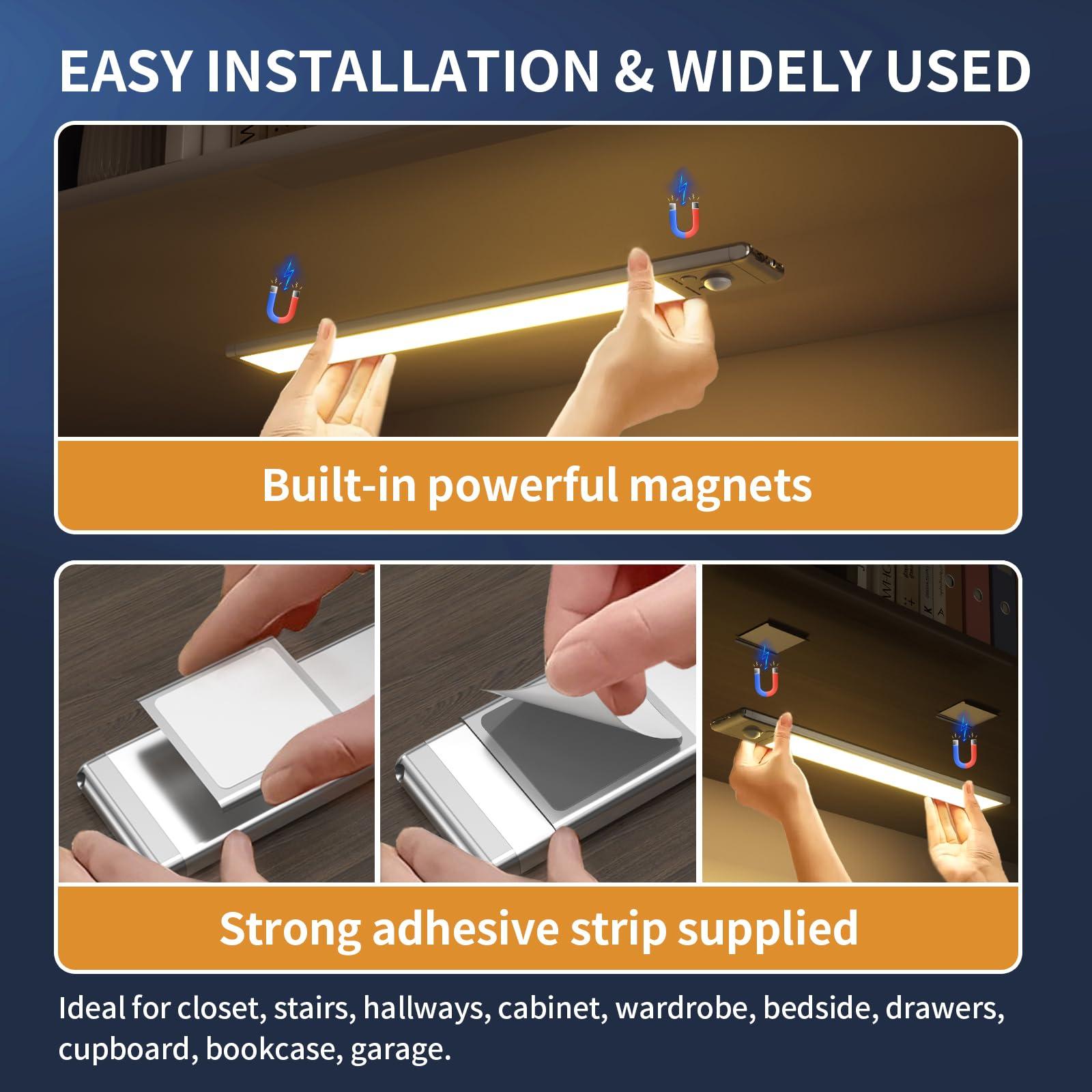 Under Cabinet Lights,76 LED Operated Motion Sensor Light Indoor,1500mAh USB Rechargeable Closet Lights, 2 Pack Magnetic Dimmable Closet Lights，Wireless Under Counter Lights for Kitchen, Stairs - Image 7