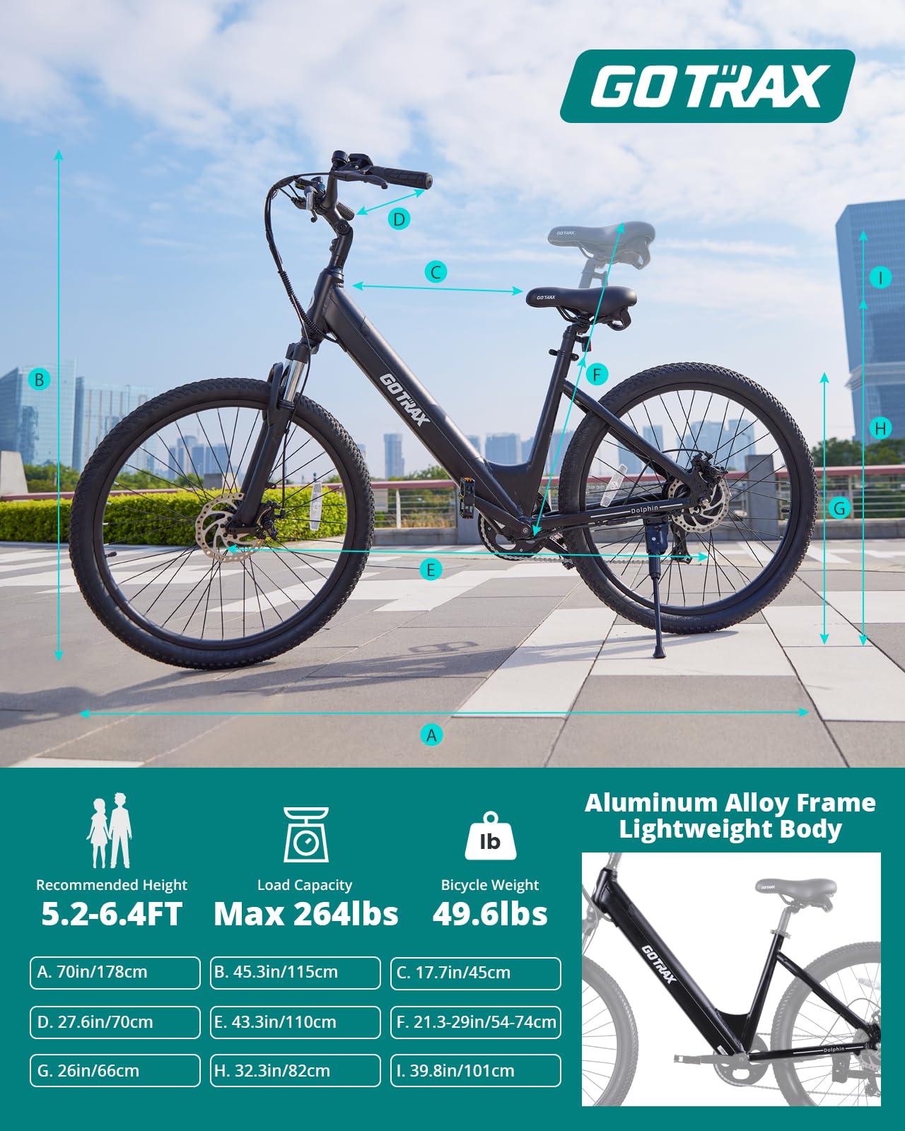 Gotrax Dolphin 26" Electric Bike, Max Range 30Miles(Pedal-assist1) & 20Mph Power by Peak 500W, 5 Pedal-Assist Levels & Front Suspension, 7-Speed&Boost Mode, City E-Bike for Adult, Step-Thru Bicycle - Image 7