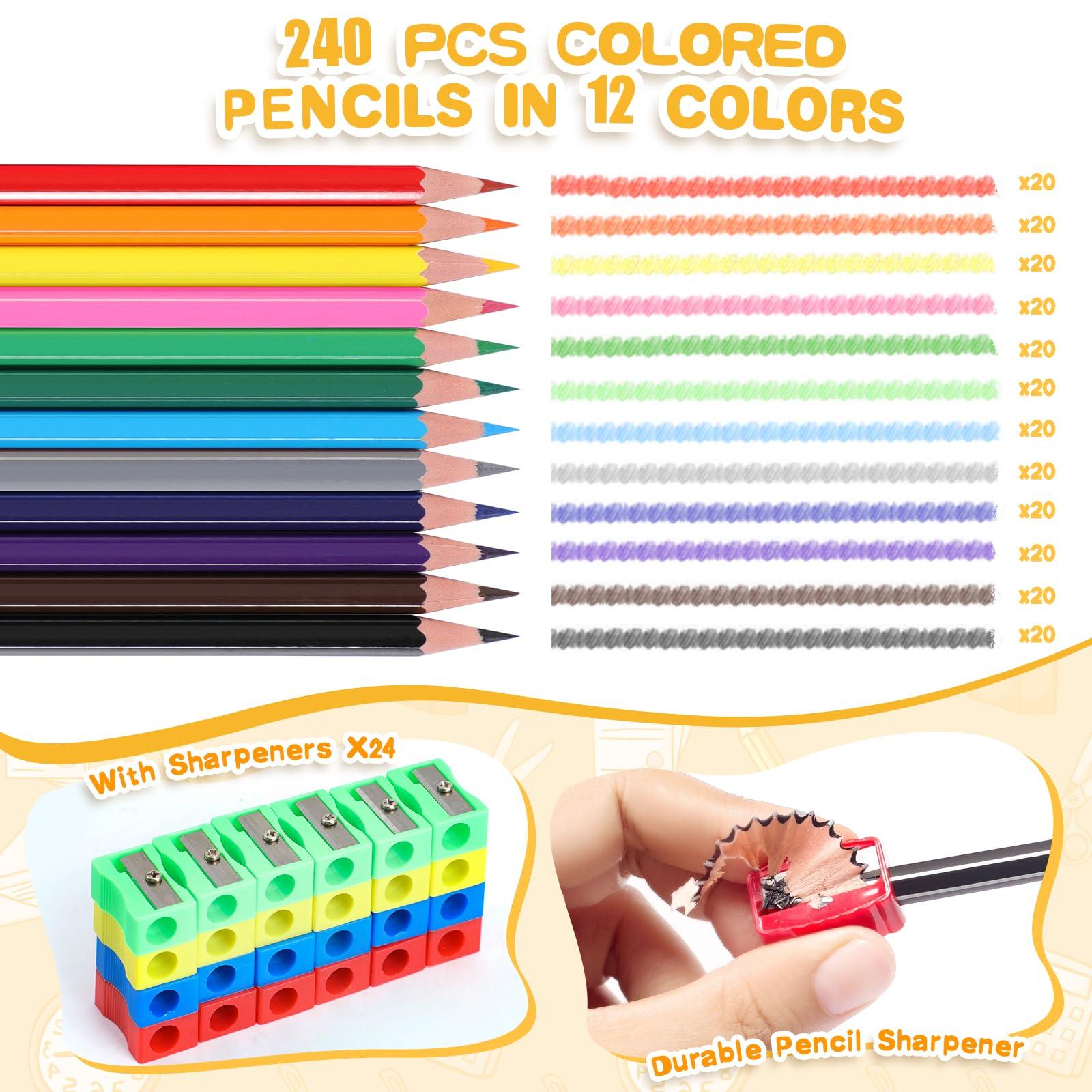 240 Packs Colored Pencils Bulk Classroom, Colored Pencils for Kids 12 Assorted Colors, Coloring Pencil Set Plus 24 Sharpeners, Pre-sharpened Color Pencils, Back to School Supplies Bulk for Teachers - Image 3