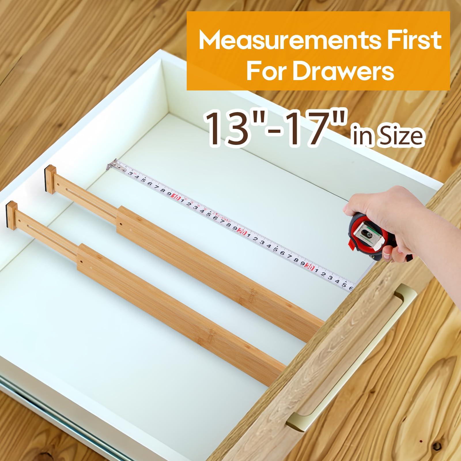 FUICRAST Bamboo Drawer Dividers Organizers, Kitchen Drawer Dividers for Clothes, Adjustable Drawers Separators for Dresser, Bedroom, Bathroom, Office, 4 Pack, 13“-17” - Image 3