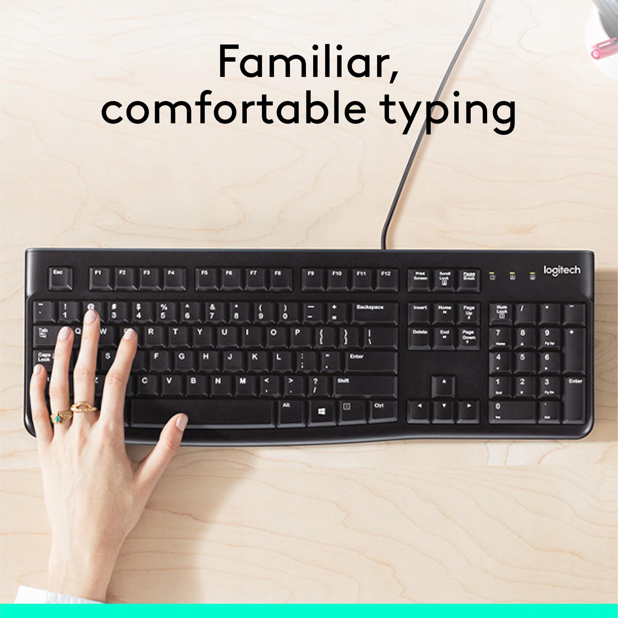 Logitech K120 Wired Keyboard for Windows, Plug and Play, Full-Size, Spill-Resistant, Curved Space Bar, Compatible with PC, Laptop - Black - Image 2
