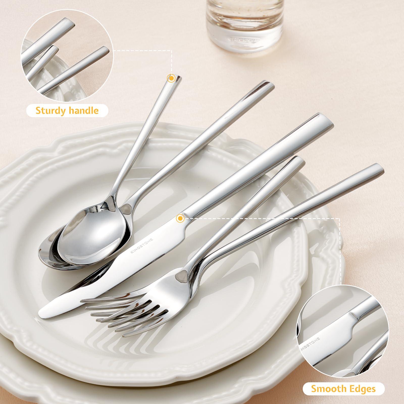 KINGSTONE Silverware Set, 40-Piece Forged Flatware Set Cutlery Set Premium Stainless Steel, Service for 8, for Kitchen, Home, Wedding, Party, Mirror Polished and Dishwasher Safe - Image 5