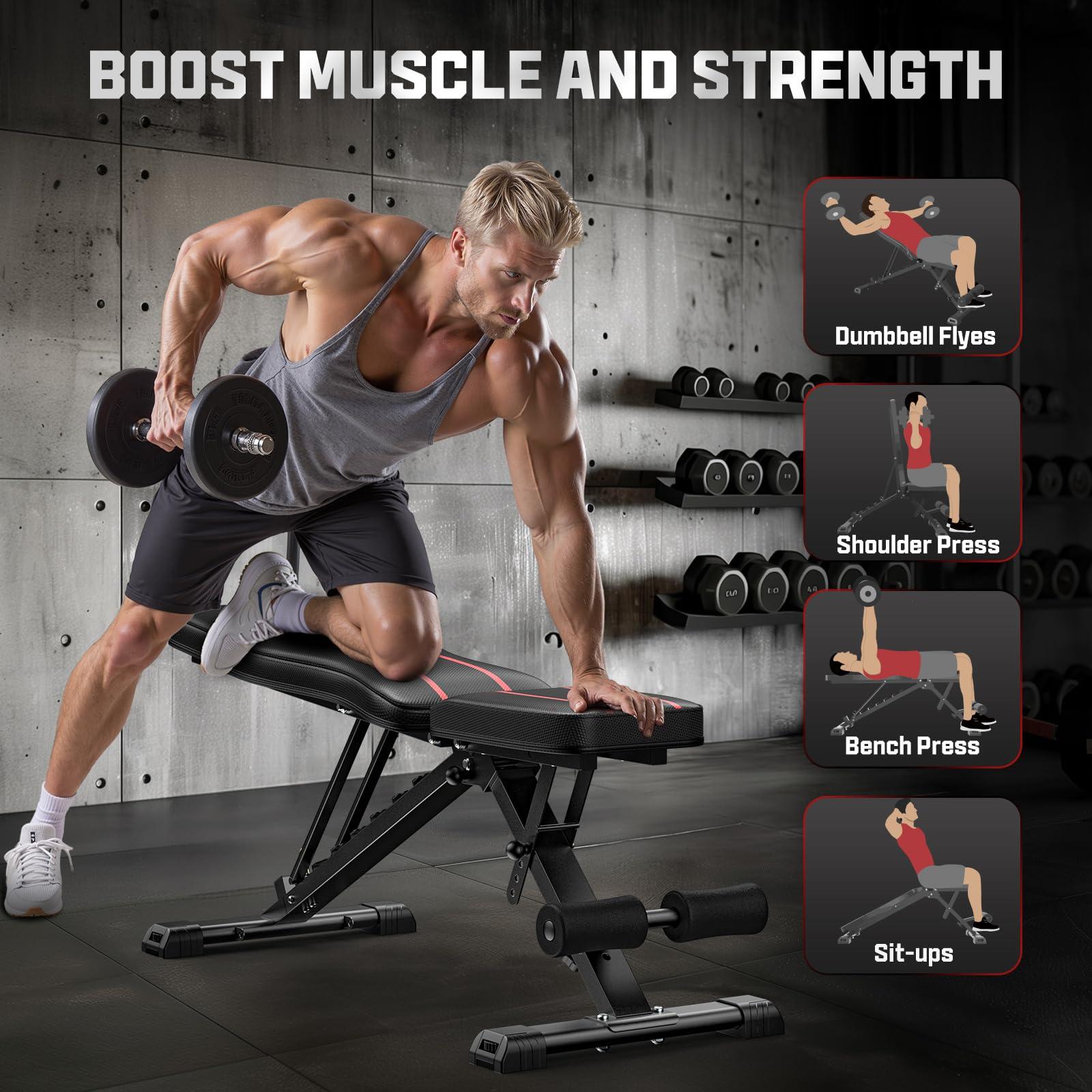 FLYBIRD Adjustable Bench,Utility Weight Bench for Full Body Workout- Multi-Purpose Foldable Incline Bench (Black) - Image 3