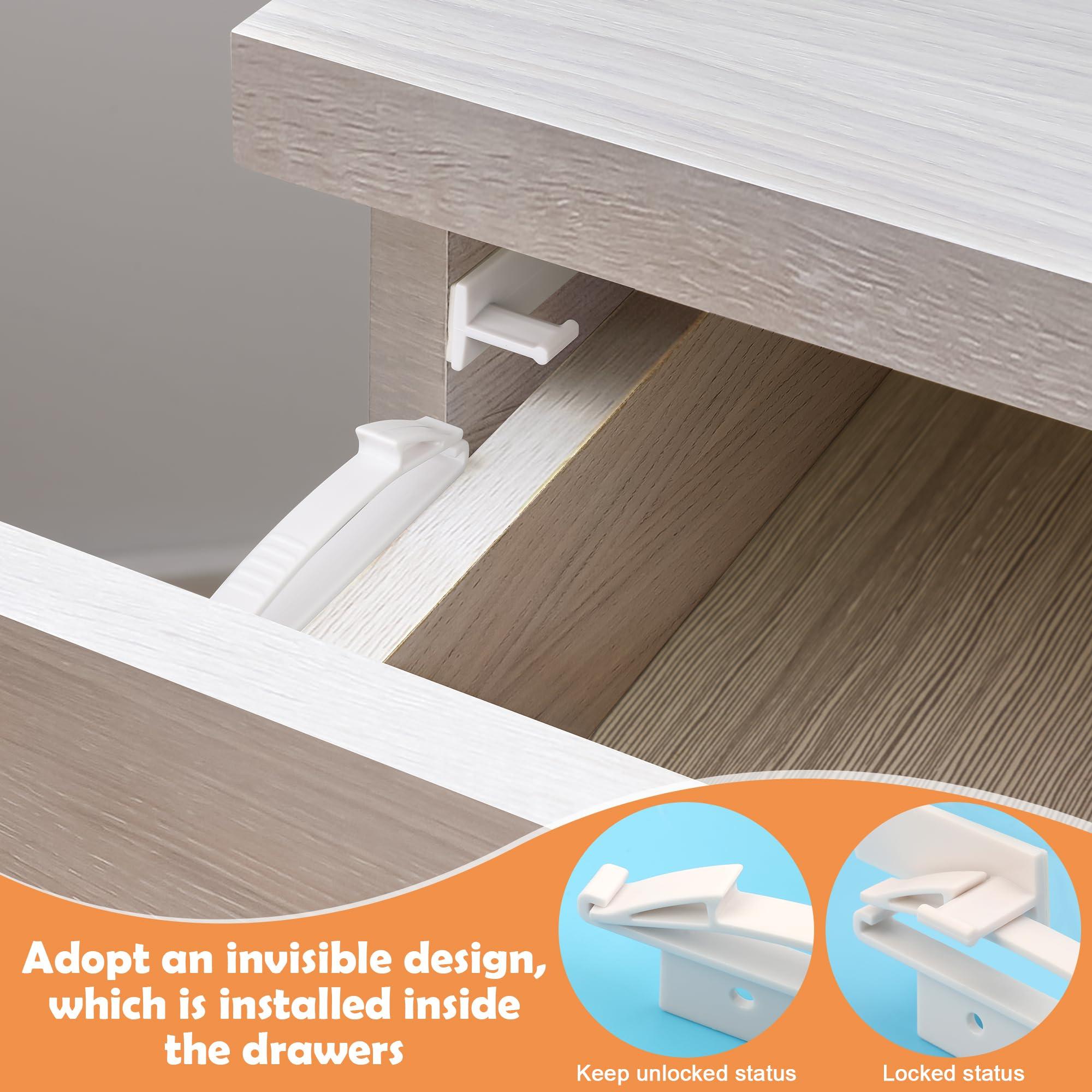 8 Pack Child Safety Locks, Baby Proofing Drawers Locks, Coolrunner Baby Safety Invisible Drawer Latches with Strong Adhesive for Baby Care - No Tools or Drilling Required - Image 4