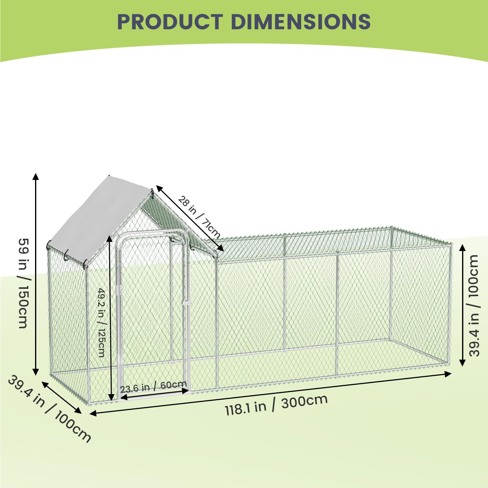 Chicken Coop, Large Metal Chicken Run, Outdoor Chicken Pen with Waterproof and Anti-UV Cover, Walk-in Chicken House with Lockable Door, for Yard, Farm Use, 10' W x 3.3' D x 5' H - Image 7