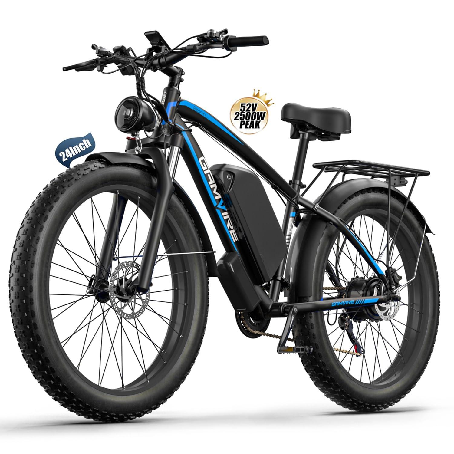 GAMVIRE 24"/26" Ebike for Adults Electric, Peak 2500W E-Bike, 52V 19.2Ah, Max 40MPH&70Miles, Hydraulic Disc Brake, Off Road Snow Mountain Pedal Assist E-Bikes, Fat Tire Fast E-Bicycle, UL Certified