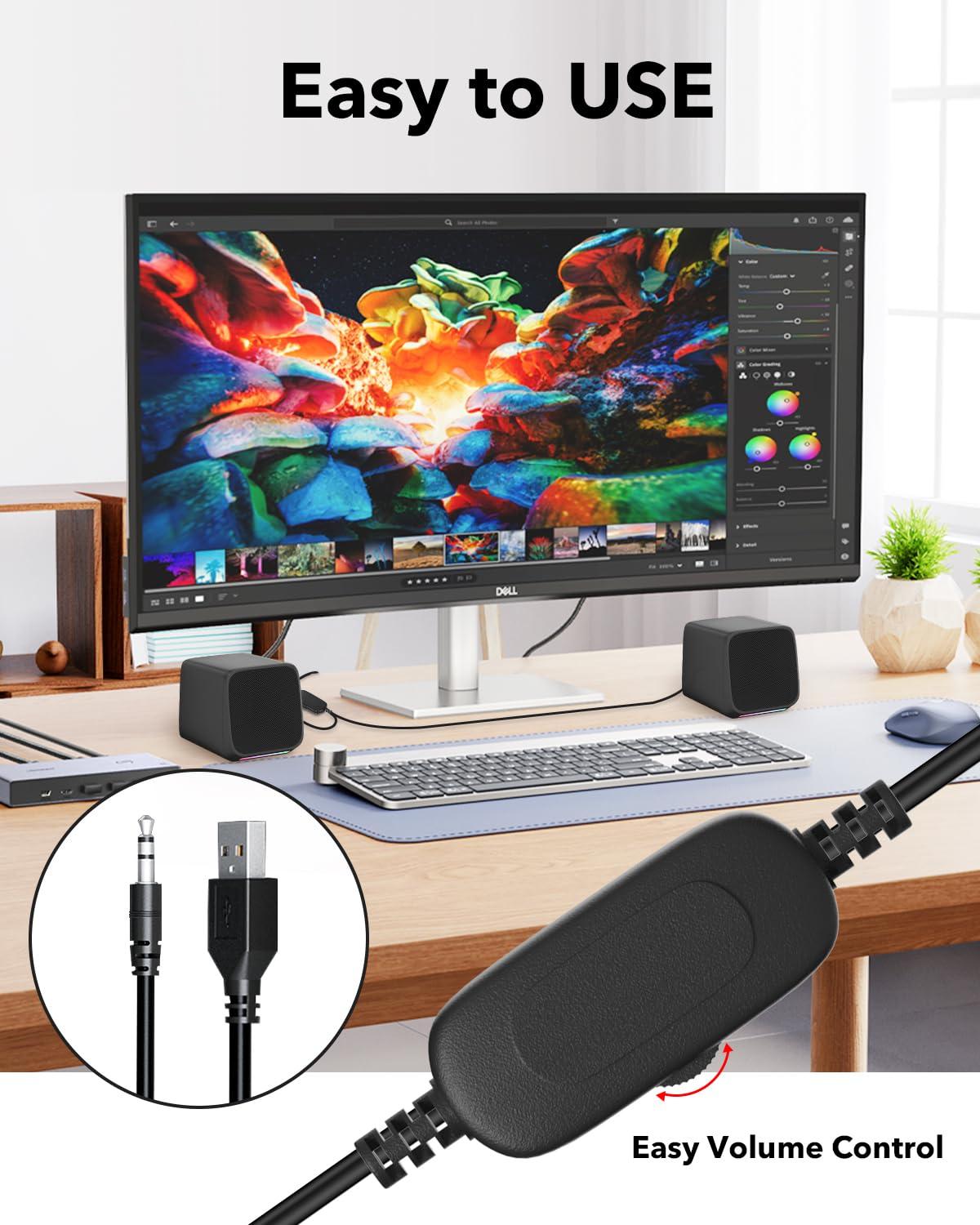 Uakinat Computer Speakers,Computer Speakers for Desktop PC,Desktop Speakers,Small Computer Speakers USB Powered 3.5mm Aux Speaker for PC,Laptop,Tablet,Phone - Image 2