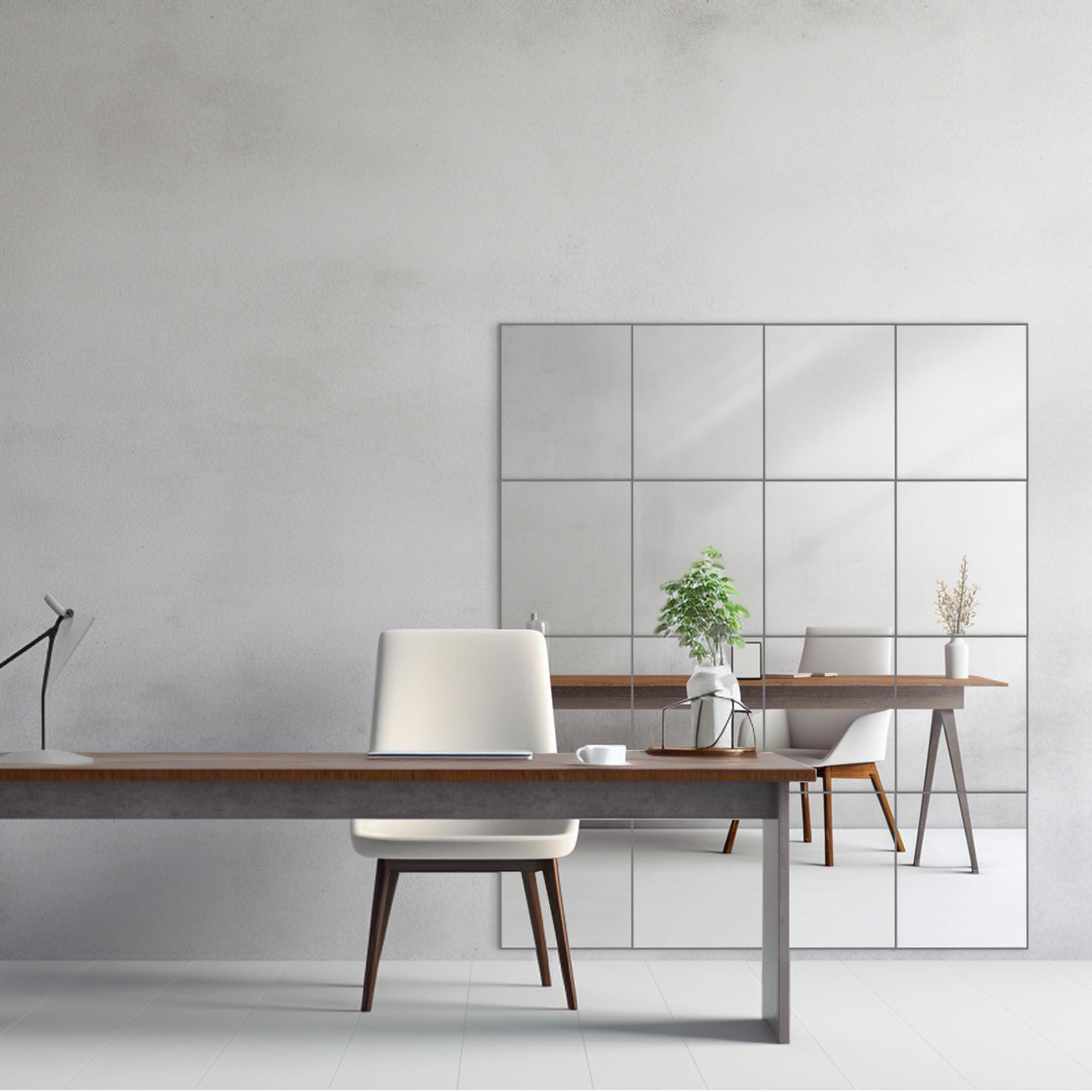 Dulles Glass - Wall Mirrors, 12''x 10'' Glass Wall Mirror Tiles (16 PCS), Large Full Body Mirror for Home Gym, Bedroom, Door, Bathroom, Frameless Mirror Tiles (Glass - 12'' x 10'' - 16PCS) - Image 2
