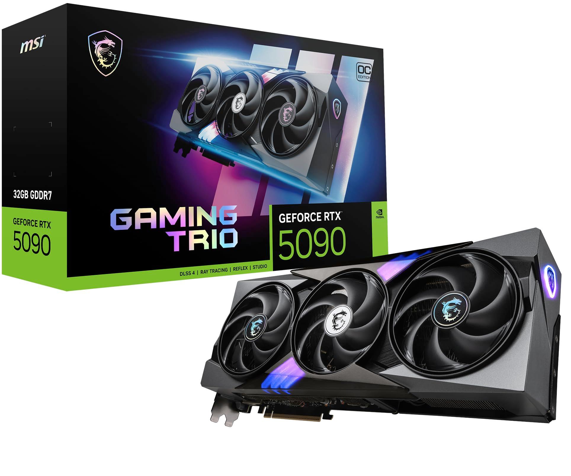 MSI Gaming RTX 5090 32G Gaming Trio OC Graphics Card (32GB GDDR7, 512-bit, Extreme Performance: 2497 MHz, DisplayPort x3 2.1a, HDMI 2.1b, NVIDIA Blackwell Architecture)