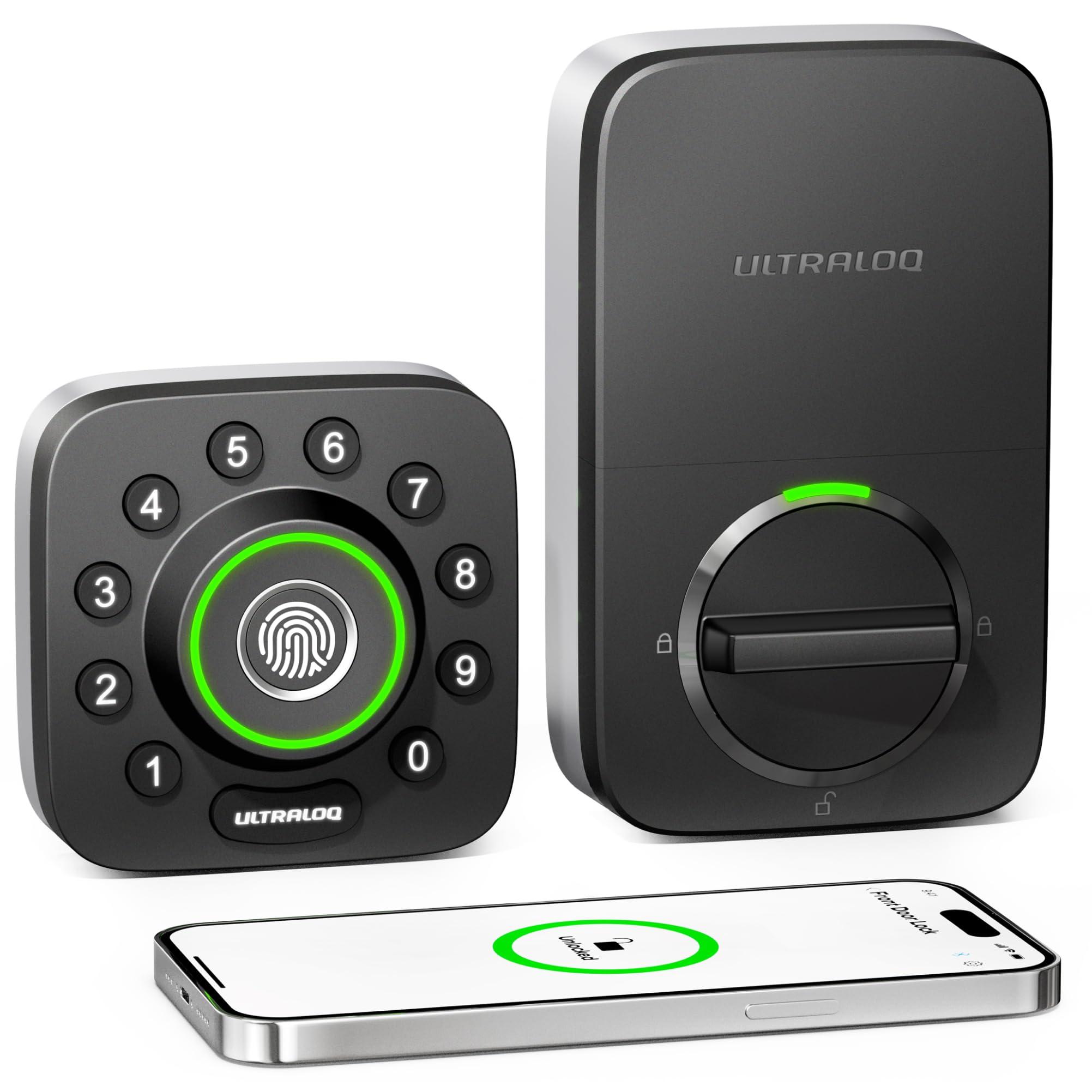 ULTRALOQ Smart Lock U-Bolt Pro, 7-in-1 Fingerprint Keyless Entry Door Lock with App Control, Anti-peep Keypad, Auto Lock, Smart Deadbolt Front Door, IP65 Waterproof, Easy Installation, 1 Year Battery