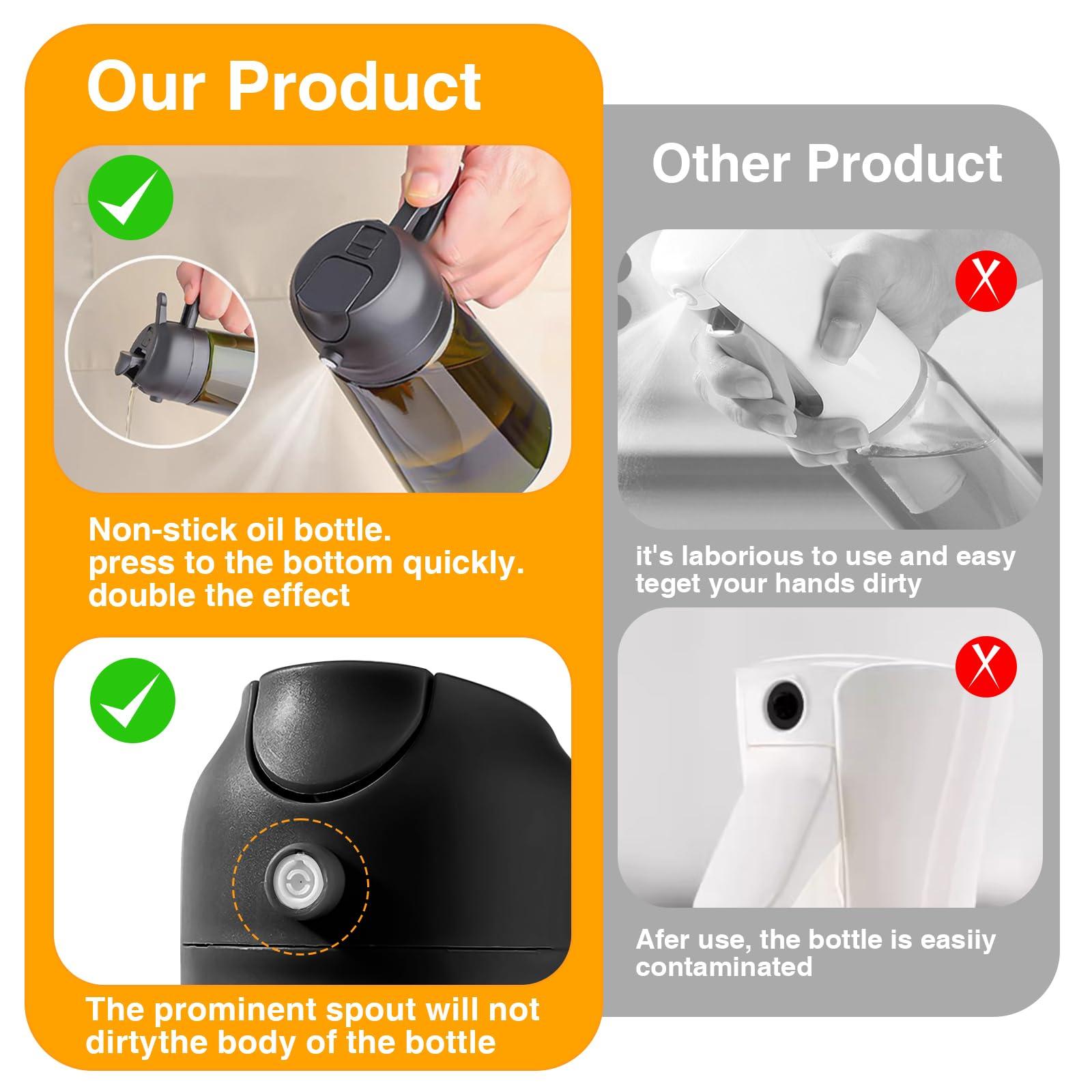 Hnndlra 2 In 1 Oil Dispenser Bottle Spray and Pour, 16oz/470ml Olive Oil Dispenser Bottle Spray, Precise Control Kitchen Gadgets, For Cooking, Air Fryer, Salad, Frying, BBQ (Black) - Image 7