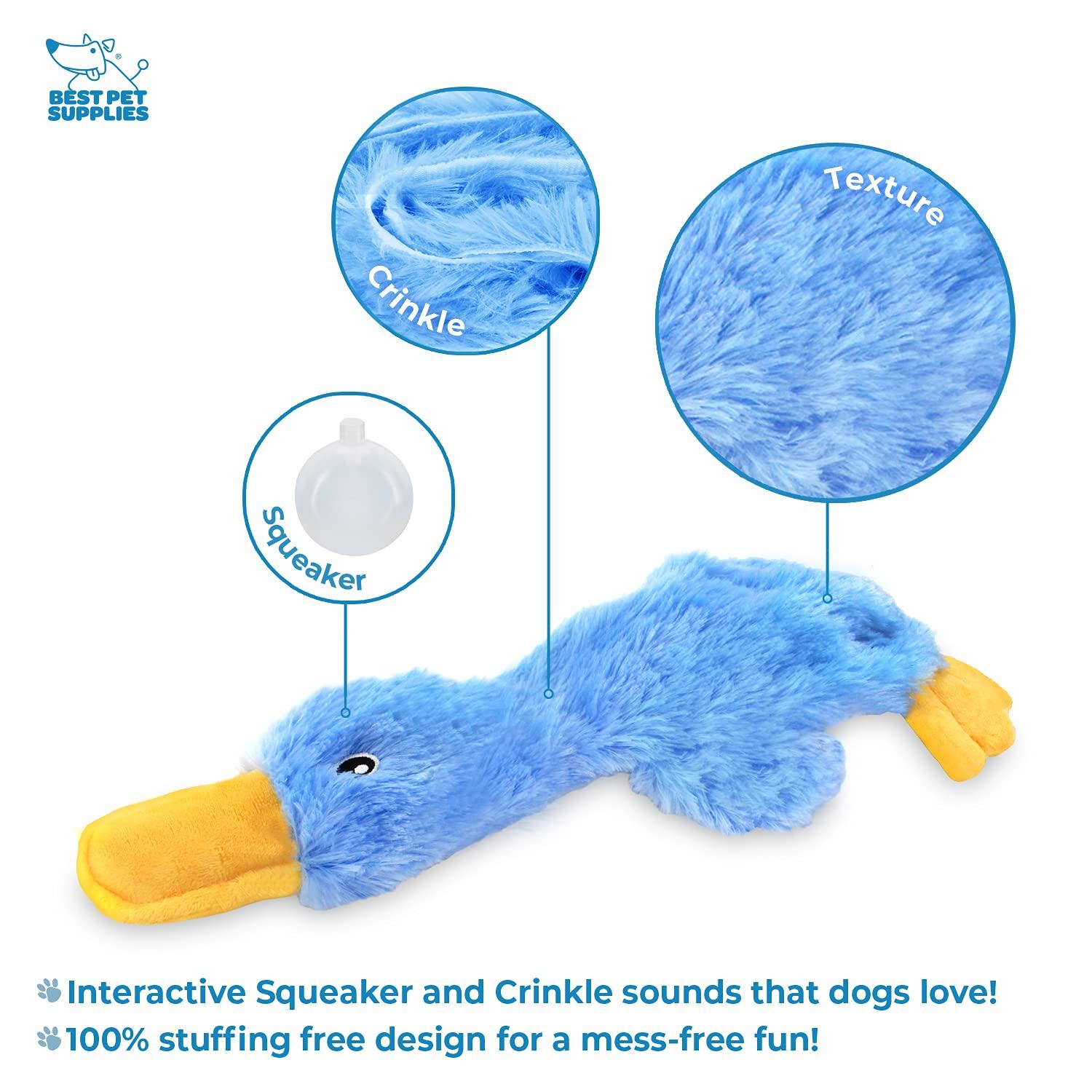 Best Pet Supplies Crinkle Dog Toy for Small, Medium, and Large Breeds, Cute No Stuffing Duck with Soft Squeaker, Fun for Indoor Puppies and Senior Pups, Plush No Mess Chew and Play - Blue - Image 3