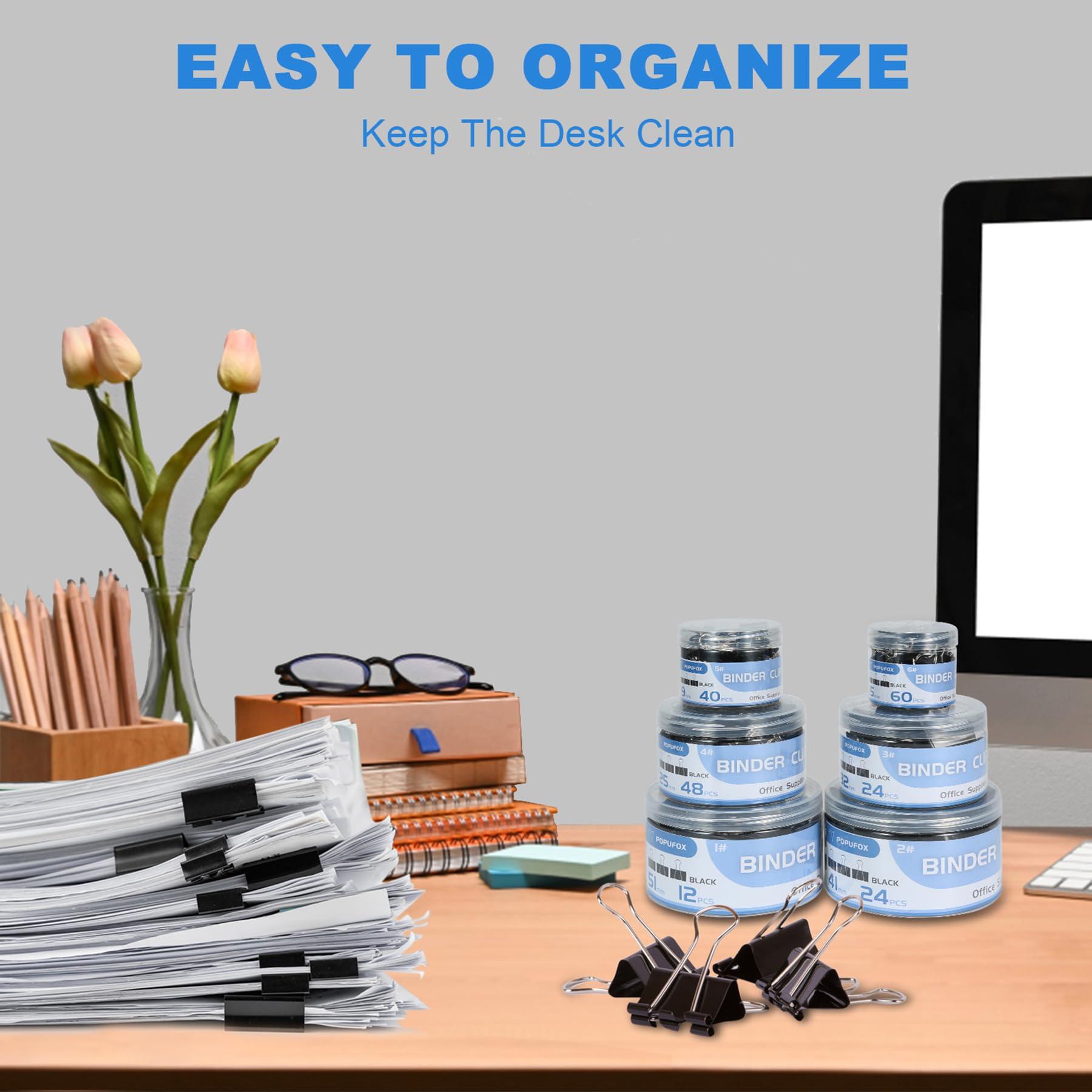 Binder Clips Assorted Sizes Including Extra Large Medium Small Mini and Micro, Office Supplies File Clamps Paper Clips, 6 Sizes in 6 Boxes, 208 PCS Metal Black Clamps for School - Image 5