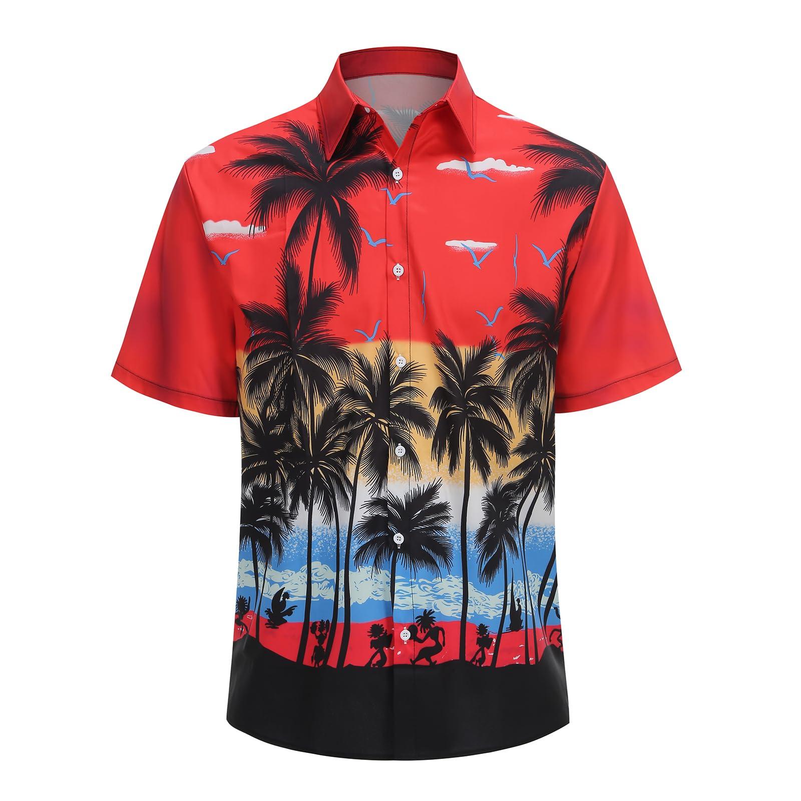 HAPNBCELE Hawaiian Shirt for Men Summer Short Sleeve Button Down Men's Beach Shirts Casual Floral Shirts Cotton