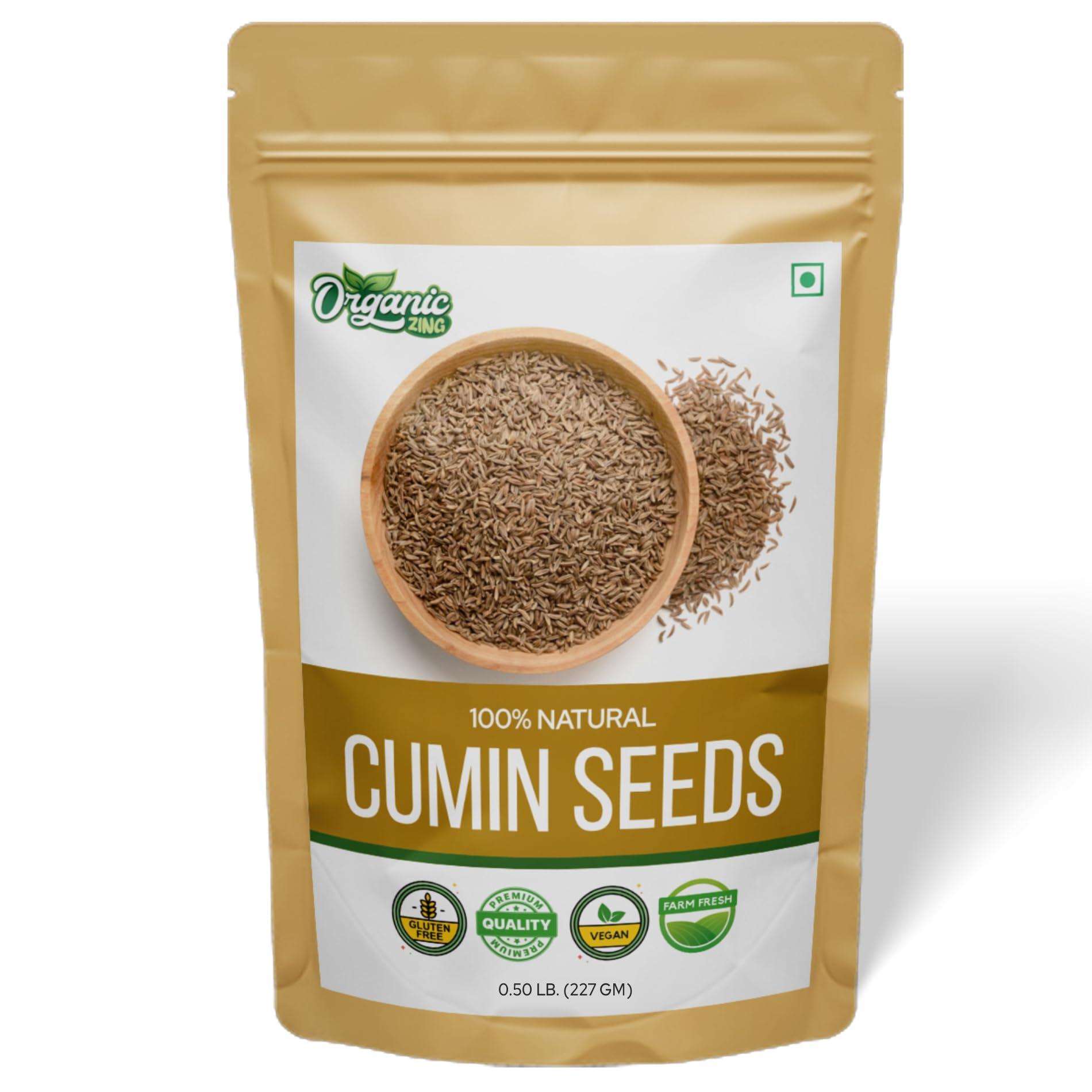 Organic Zing Cumin Seeds | 100% Vegan and Chemical Free | Sabut Jeera | Contains No Additives | Packed and Produced in India - 227 gm(Pack of 1)