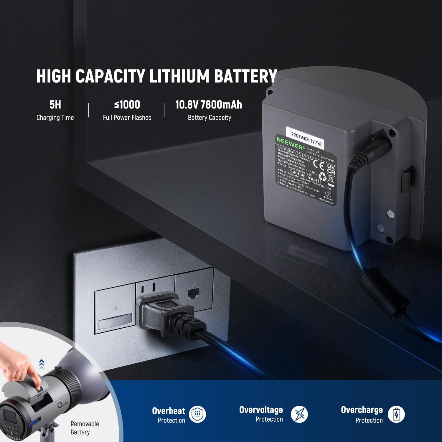 NEEWER Q300 300Ws 2.4G Outdoor Studio Flash with Q Compact Wireless Trigger, 7800mAh Li ion Battery Powered Strobe Light Photography Cordless Monolight with 1000 Full Power Flash 0.4~2.5s Recycle - Image 6