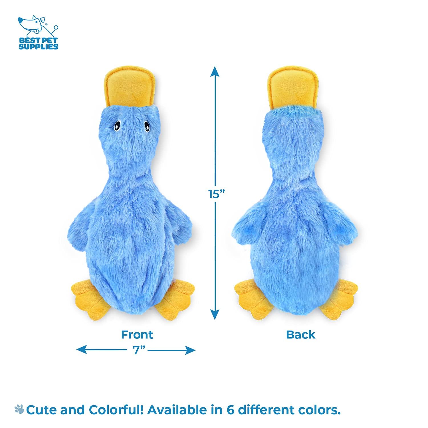 Best Pet Supplies Crinkle Dog Toy for Small, Medium, and Large Breeds, Cute No Stuffing Duck with Soft Squeaker, Fun for Indoor Puppies and Senior Pups, Plush No Mess Chew and Play - Blue - Image 4