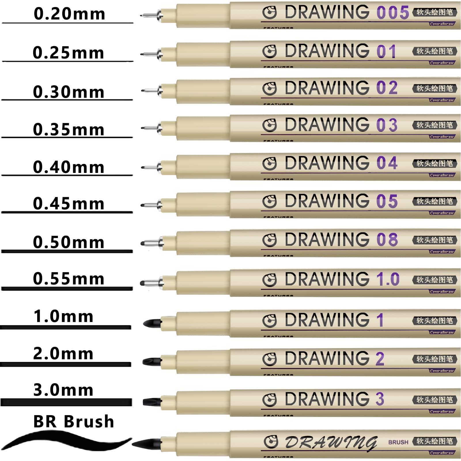 Muchcute Micro Fineliner Drawing Art Pens: 12 Black Fine Line Waterproof Ink Set Artist Supplies Archival Inking Markers Liner Sketch Outline Anime Gifts Manga Sketching Watercolor Zentangle Kit Stuff - Image 2