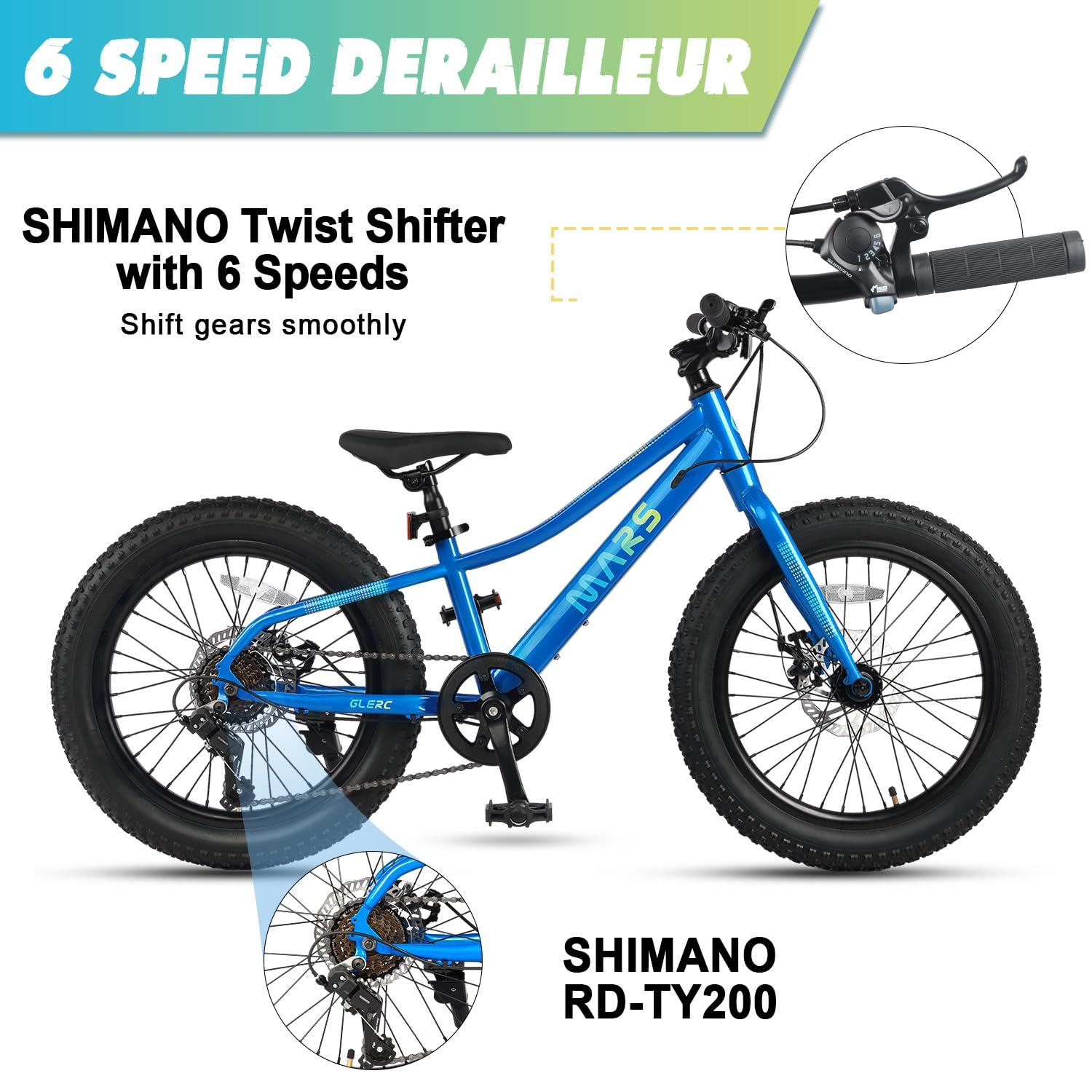Glerc Mars Kids Mountain Bike, 20 24 Inch Fat Tire Bike for Teen Ages 6-14 Year Old, Bicycle with 2.8-Inch Wide Tires and 6 Speed Drivetrain, Multiple Colors - Image 2