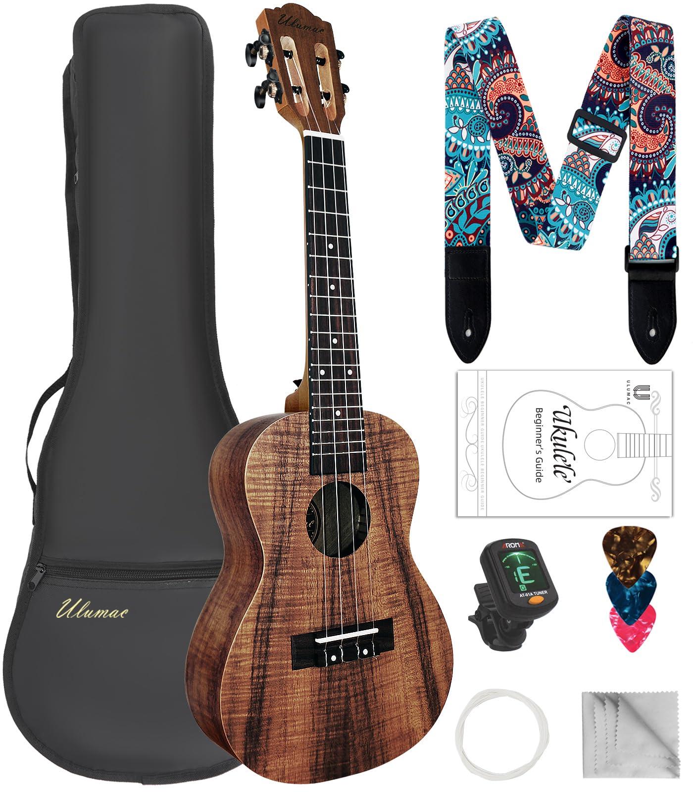 Ulumac Tenor Ukulele, KOA Acacia Wood 26 inch Adults Kids Professional Ukelele for Beginners, Hawaiian Ukele Kit with Carbon String, Tuner, Gig Bag, Strap, P004 - Image 1
