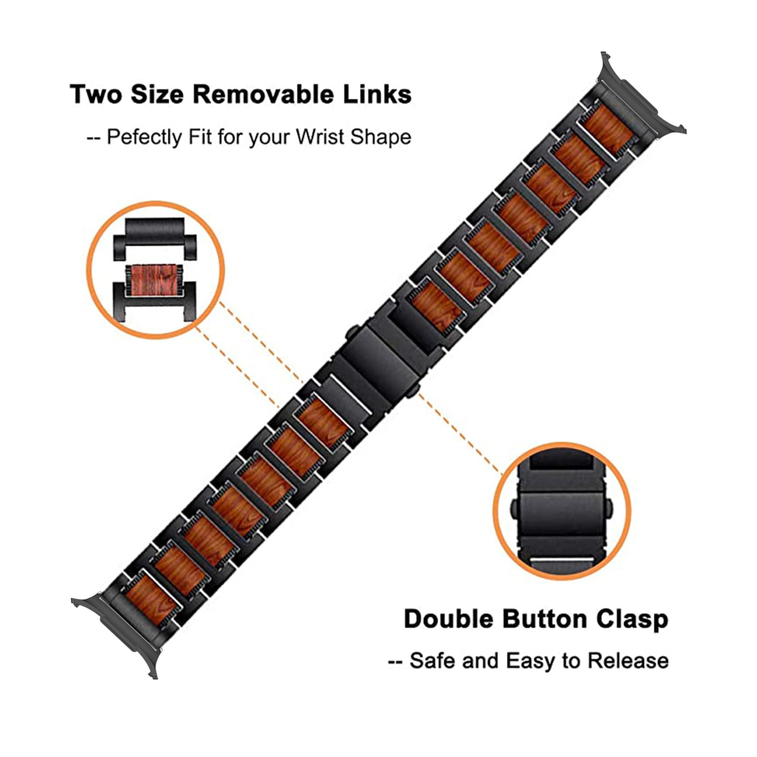 YEEJOK Compatible for Samsung Galaxy Watch Ultra Bands 47mm, Stainless Steel Metal+Wooden Watch Straps Replacement for Men Women Smartwatch Accessory - Image 3