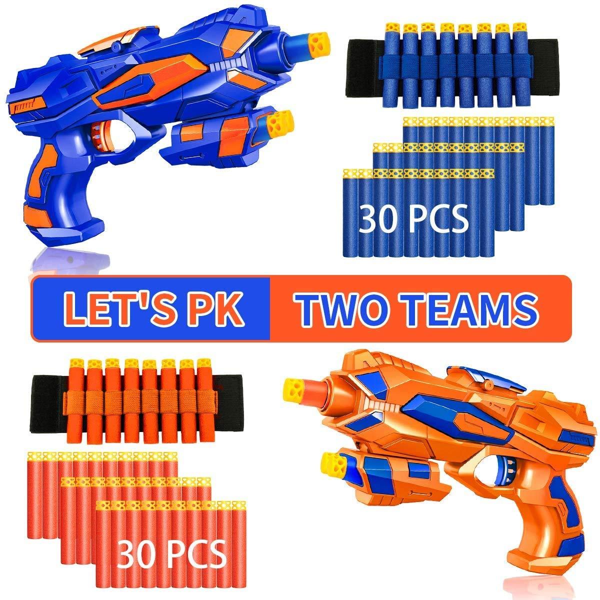2 Pack Blaster Guns Boys Toy-with 60 Soft Foam Darts Bullets& 2 Wrist Bands- Easter Basket Stuffers Hand Gun Toys Party Supplies for 3,4,5,6,7,8,9 Years Kids - Image 4