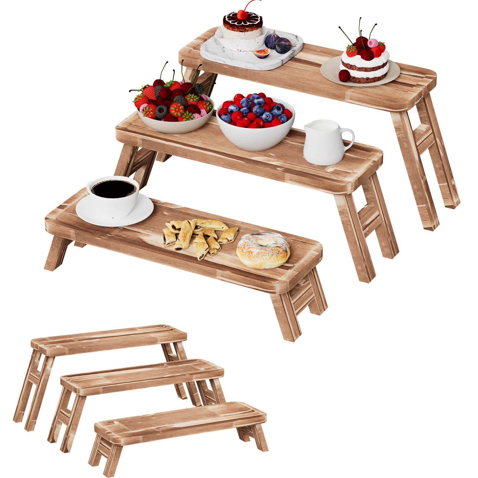 Tcatec 3 Tier Serving Tray Foldable, Acacia Wooden Cupcake Tower Display Set, Stackable Dessert Stand for Birthday, Wedding, Buffet, Party, 3 Different Sizes Height - Image 9