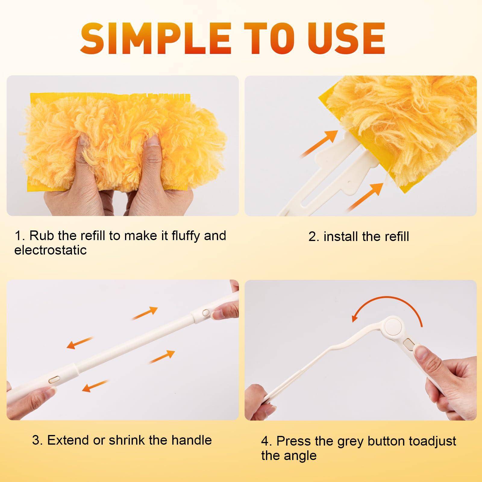 Heavy Duty Duster Refills Compatible with Swiffer Duster, Disposable Dusters Kit for Cleaning Dusting Furniture Blind Ceiling Fan, Multi Surface 360 Feather Duster(60)+3FT Extended Handle +1 Handle - Image 6