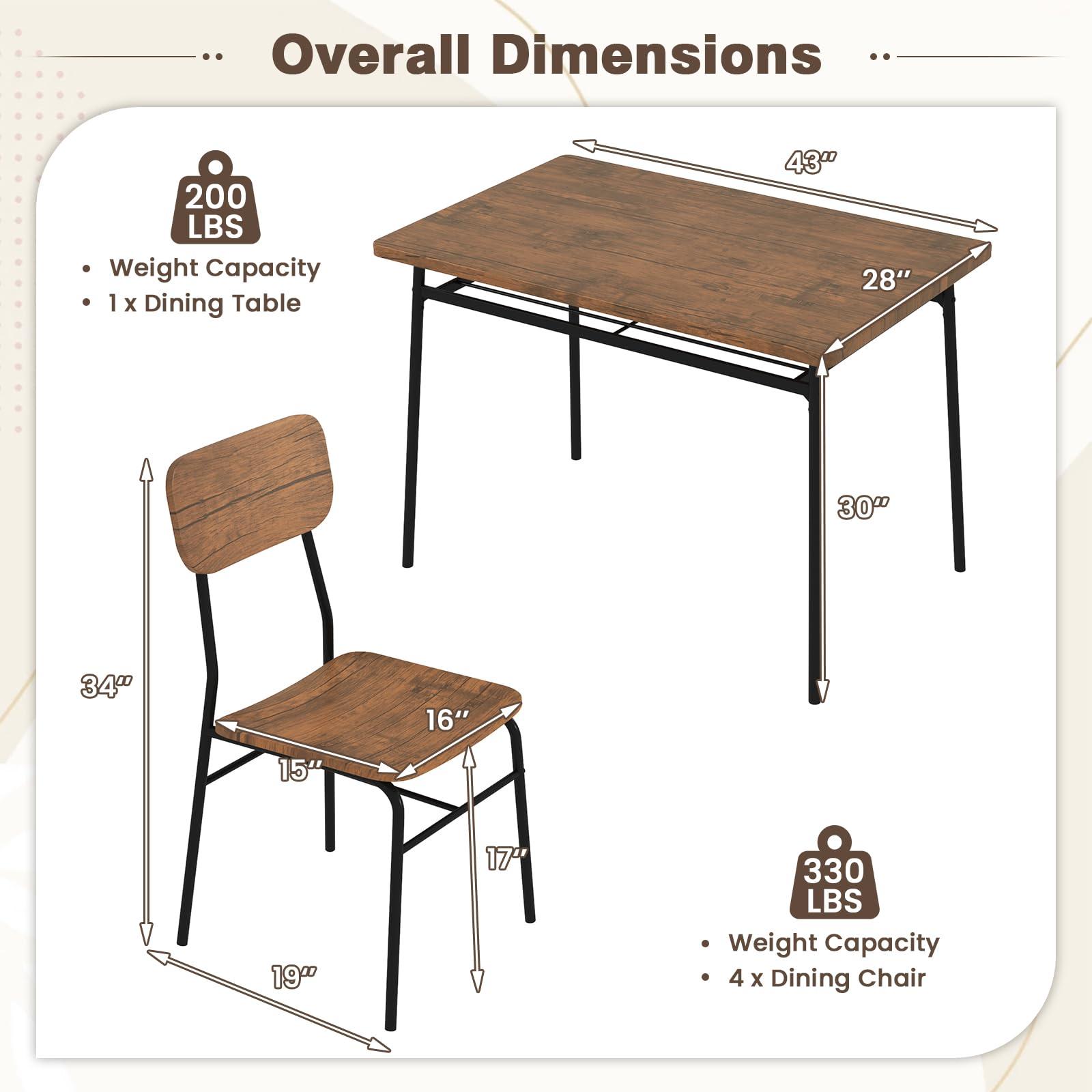 GOFLAME 5-Piece Dining Table Set for 4, Wood Rectangular Kitchen Table & Chairs Set with Metal Frame, Storage Rack, Space-Saving Industrial Dinette Set for Dining Room, Living Room, Breakfast Nook - Image 2