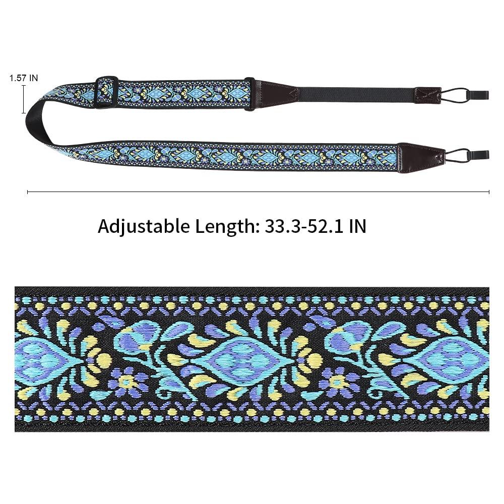 Eyeshot Ukulele Strap No Drill, Adjustable Double J Hook Clip on Uke Shoulder Strap, Hawaiian Jacquard Blue Flower Hands Free Ukelele Strap, Easy to Use and Fit Most Standard Uke Sizes - Image 3